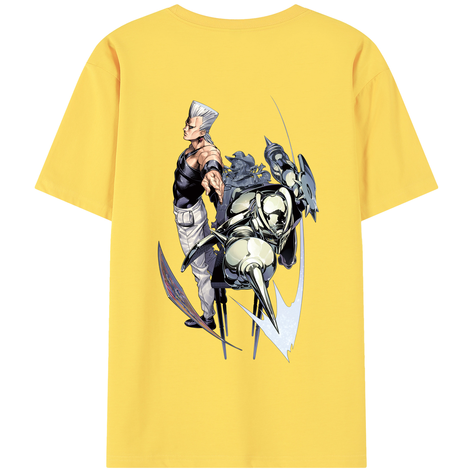 （画像用） ジョジョの奇妙な冒険 ジャン＝ピエール?ポルナレフ JoJo's Bizarre Adventure Jan Pierre Polnareff 綿100％半袖Tシャツ（背面プリント）