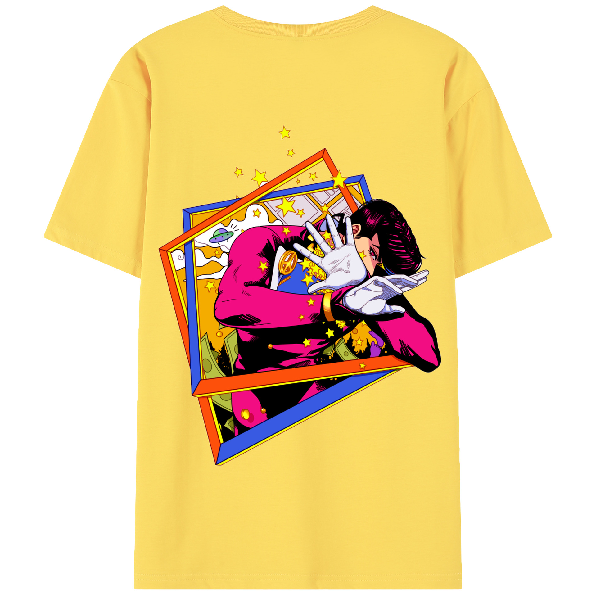 （画像用） ジョジョの奇妙な冒険 ひがしかた じょうすけ JoJo's Bizarre Adventure Higashikata Josuke 綿100％半袖Tシャツ（背面プリント）