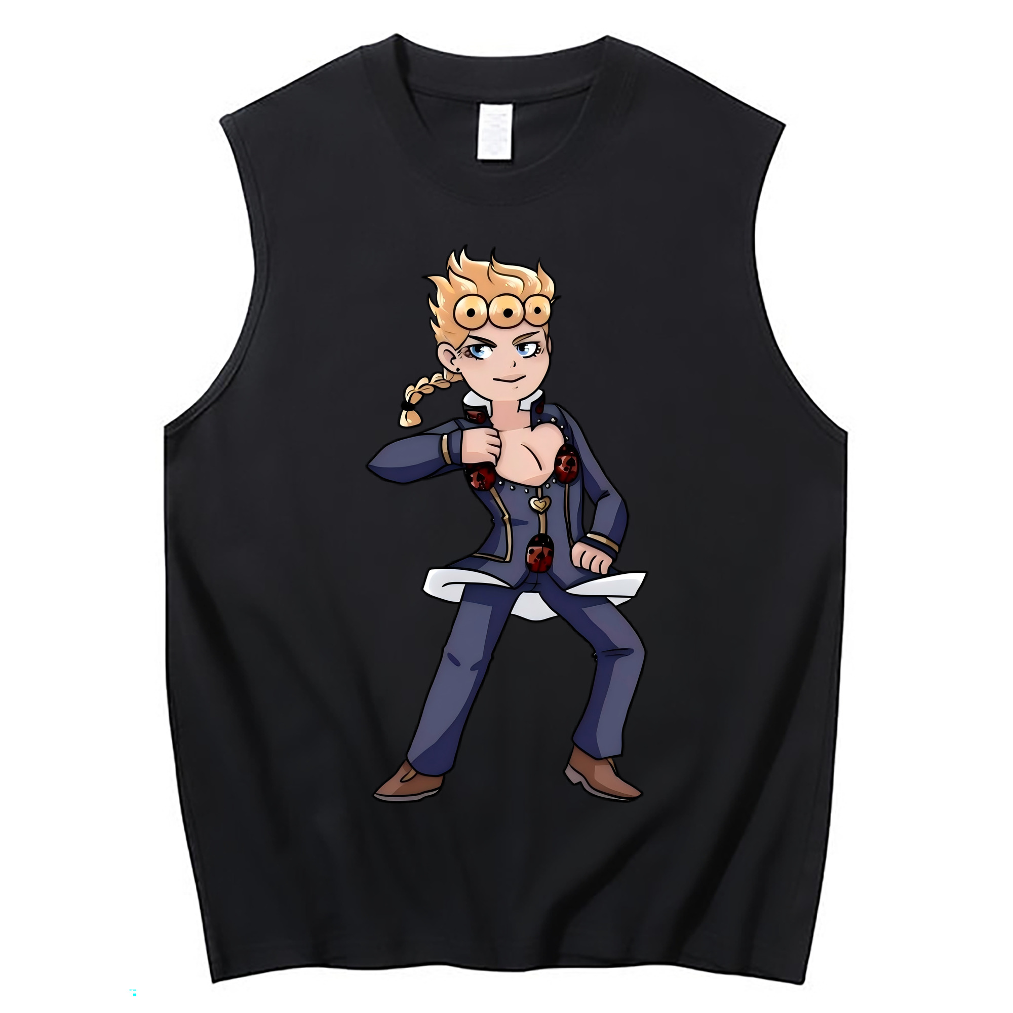 （画像用） ジョジョの奇妙な冒険 ジョルノ?ジョバァーナ JoJo's Bizarre Adventure Giorno Giovanna コットン100％タンクトップ（フロントプリント）