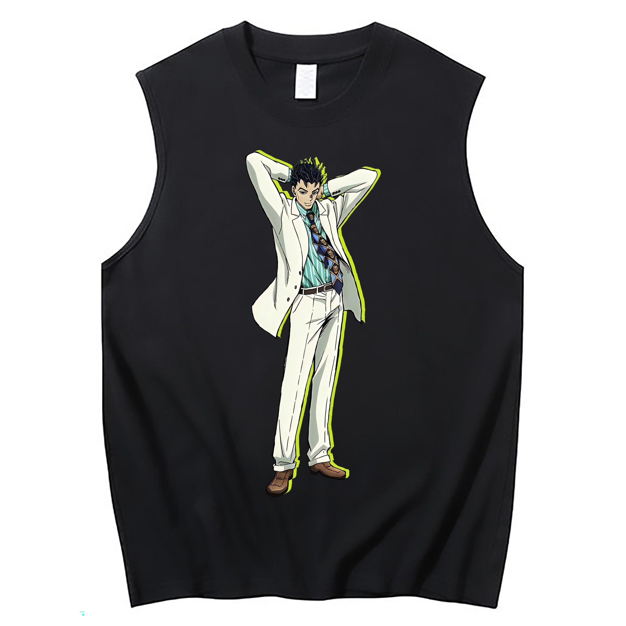（画像用） ジョジョの奇妙な冒険 きら よしかげ JoJo's Bizarre Adventure Kira Yoshikage コットン100％タンクトップ（フロントプリント）
