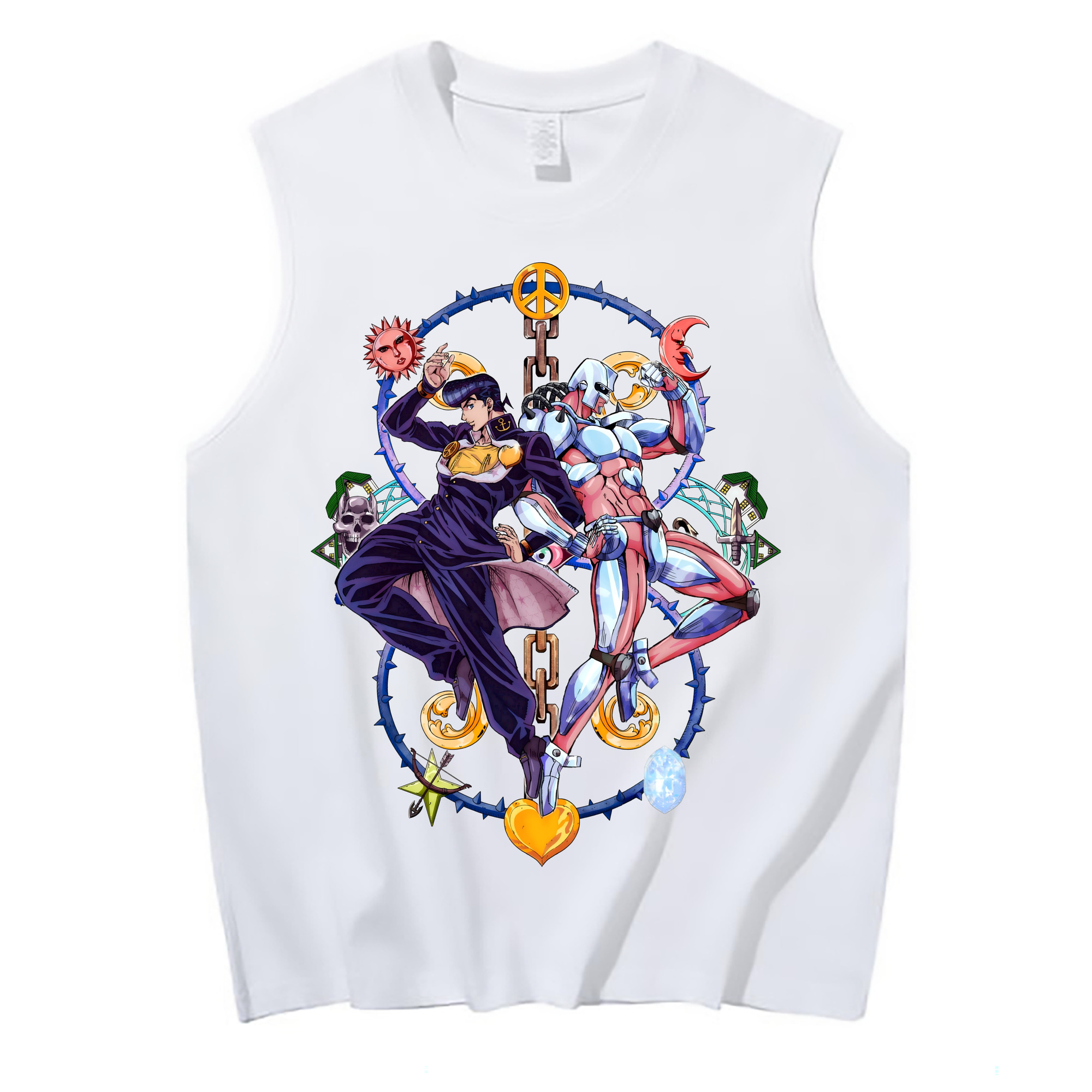 （画像用） ジョジョの奇妙な冒険 ひがしかた じょうすけ JoJo's Bizarre Adventure Higashikata Josuke コットン100％タンクトップ（フロントプリント）