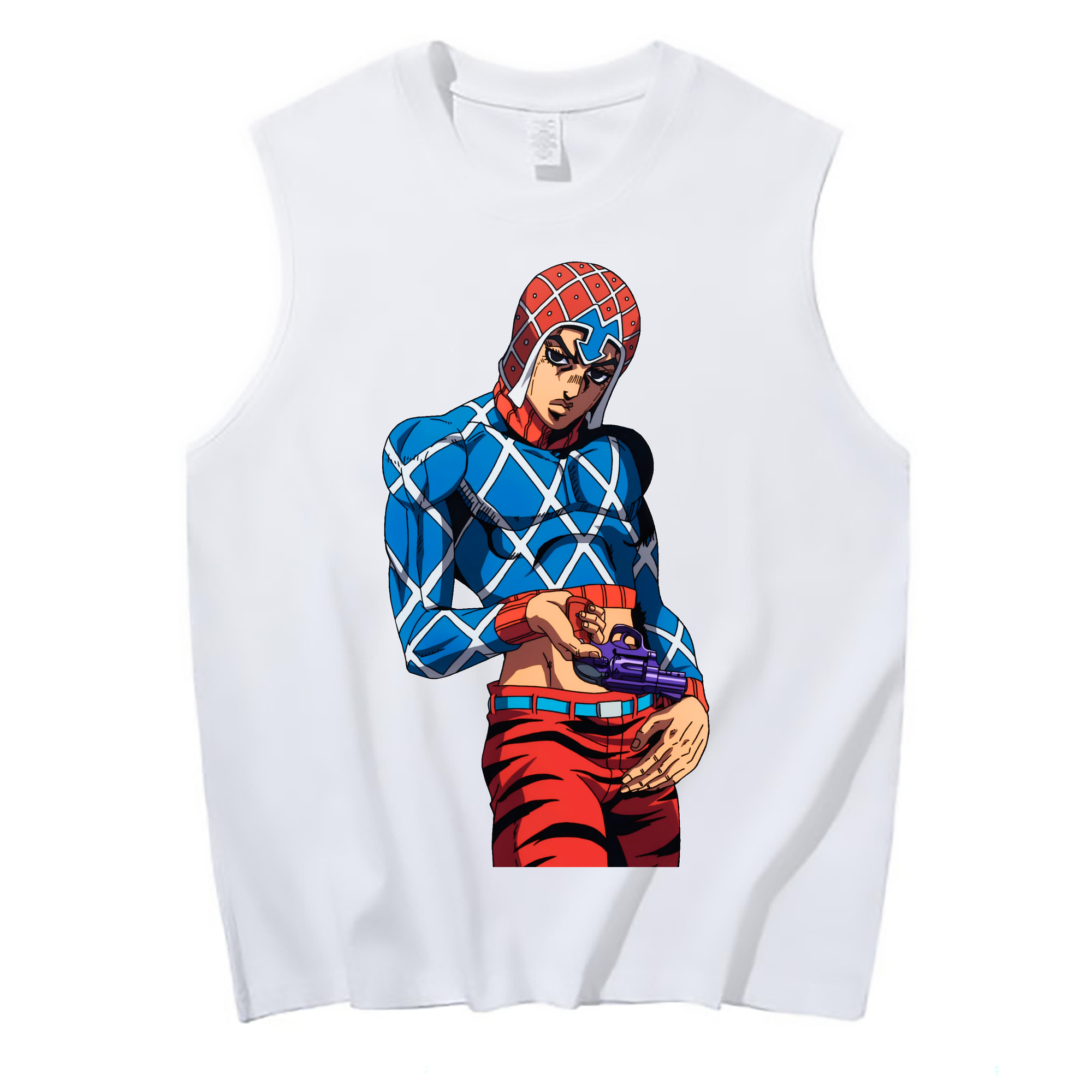 （画像用） ジョジョの奇妙な冒険 グイード?ミスタ JoJo's Bizarre Adventure Guido Mista コットン100％タンクトップ（フロントプリント）