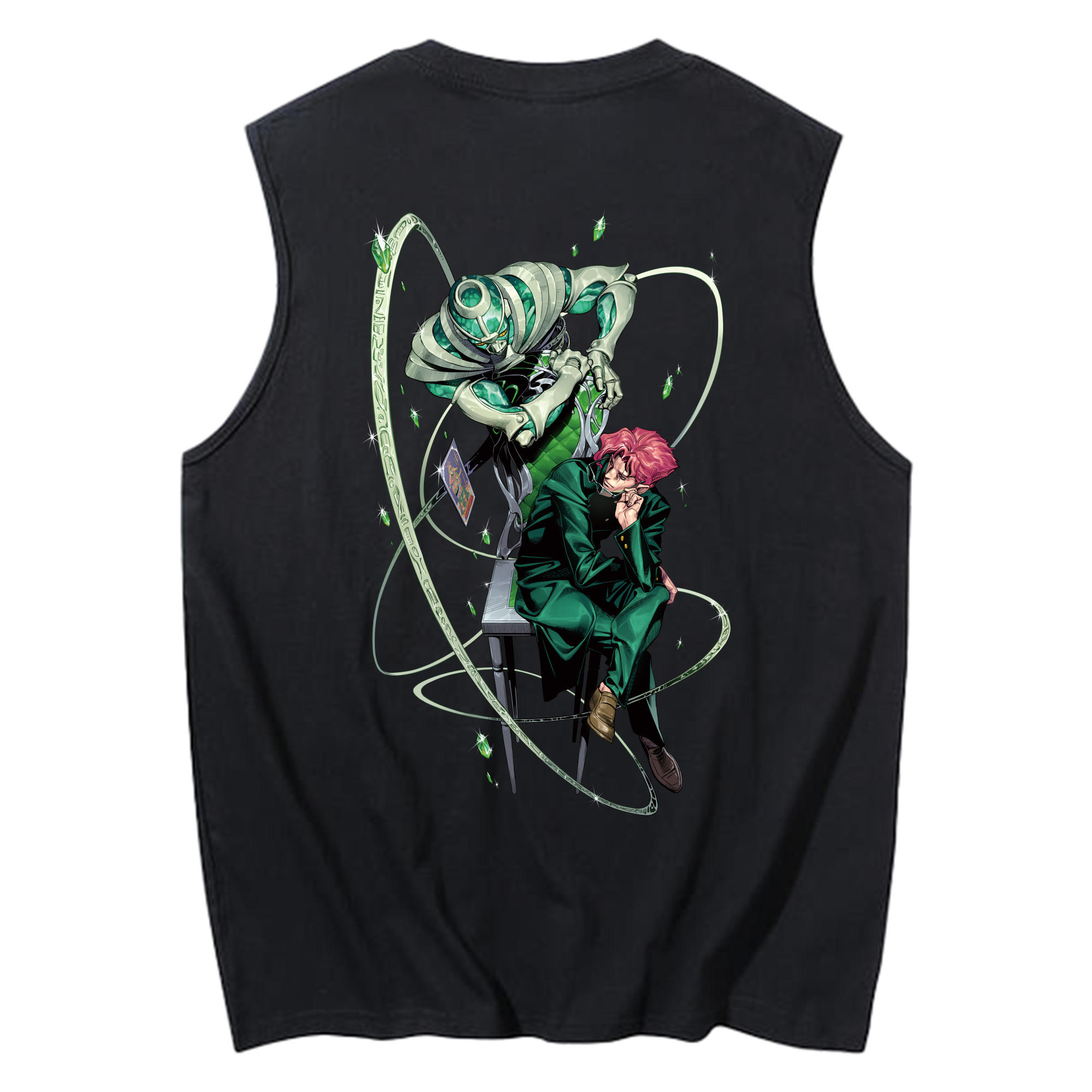 （画像用） ジョジョの奇妙な冒険 花京院 典明（かきょういん のりあき） JoJo's Bizarre Adventure Kakyoin Noriaki コットン100％タンクトップ（背面プリント）