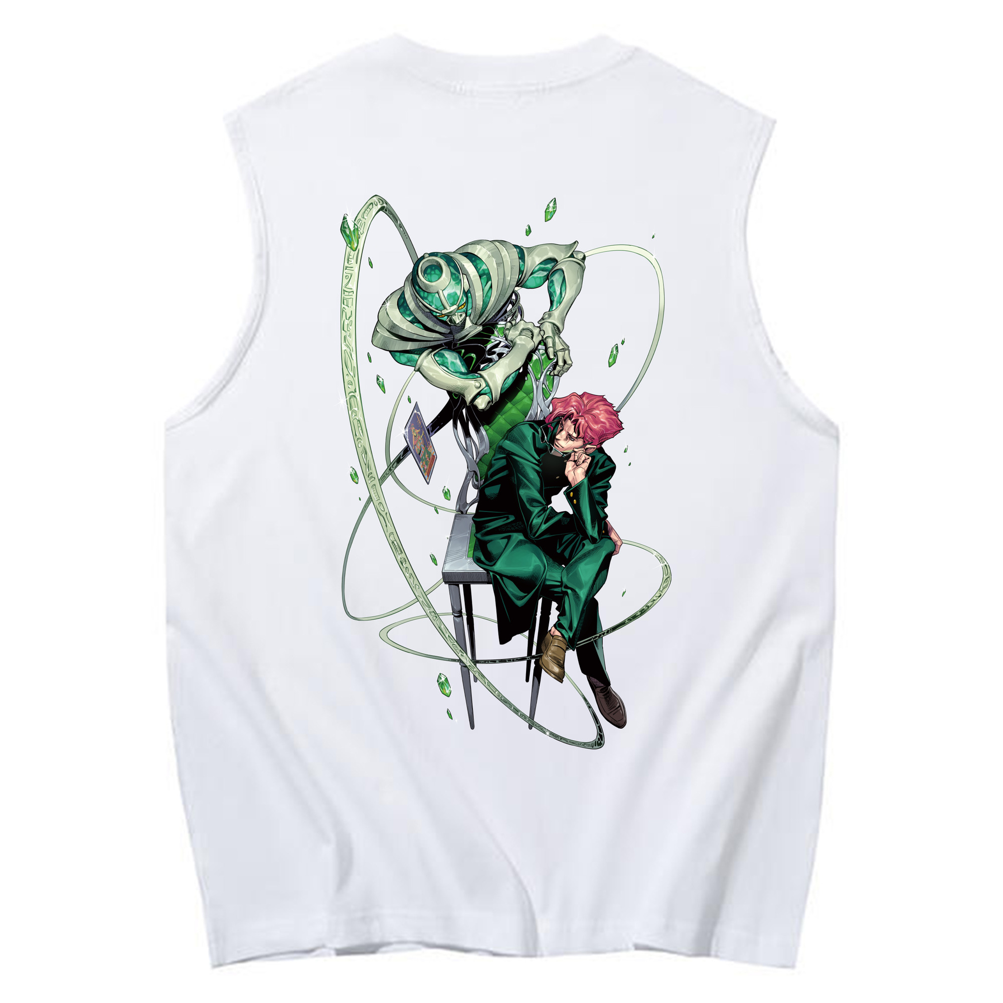 （画像用） ジョジョの奇妙な冒険 花京院 典明（かきょういん のりあき） JoJo's Bizarre Adventure Kakyoin Noriaki コットン100％タンクトップ（背面プリント）