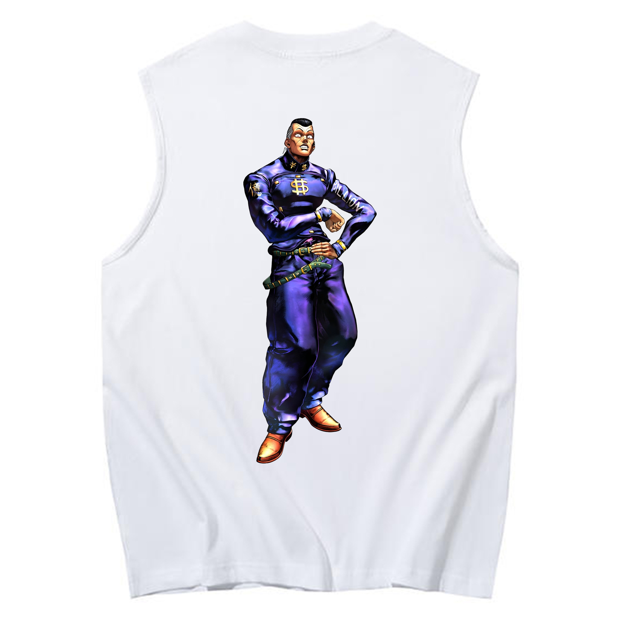 （画像用） ジョジョの奇妙な冒険 虹村億泰 にじむら おくやす JoJo's Bizarre Adventure Nijimura Okuyasu コットン100％タンクトップ（背面プリント）