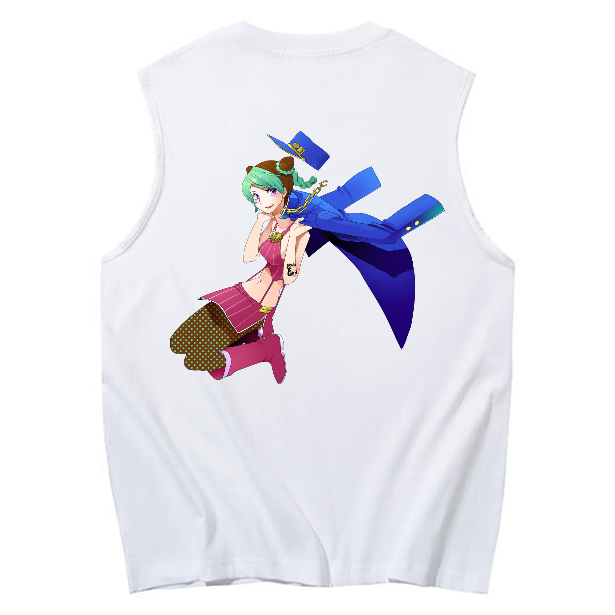 （画像用） "ジョジョの奇妙な冒険 くうじょう ジョリーン JoJo's Bizarre Adventure Jolyne Cujoh " コットン100％タンクトップ（背面プリント）
