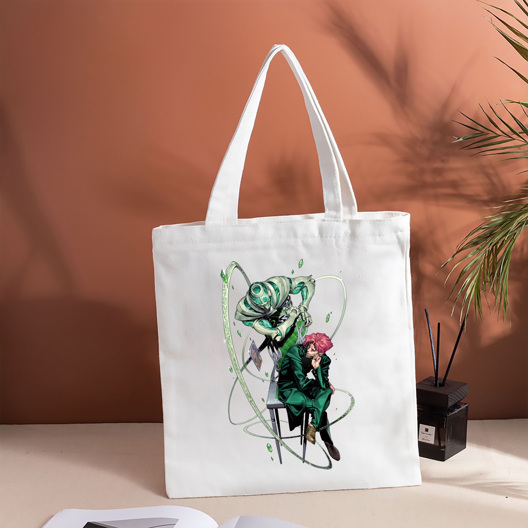 ジョジョの奇妙な冒険 花京院 典明（かきょういん のりあき） JoJo's Bizarre Adventure Kakyoin Noriaki 縦型キャンバス生地手提げバッグ　トートバッグ