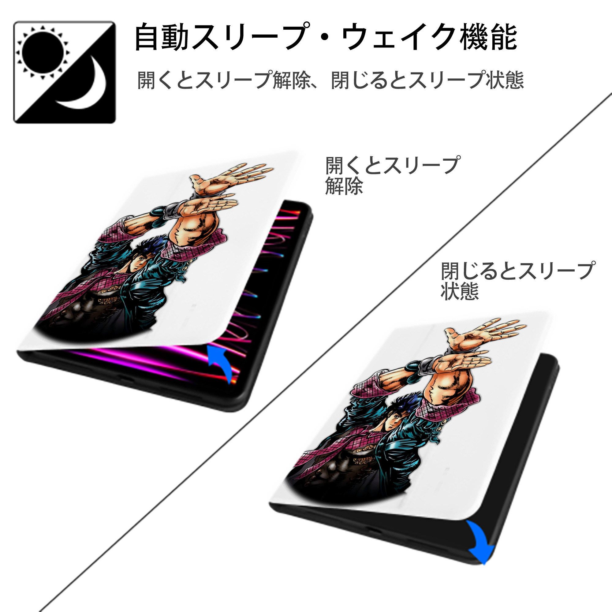 ジョジョの奇妙な冒険 /ジョナサン?ジョースター JoJo's Bizarre Adventure Jonathan Joestar IPad ケース ペン収納付き 三つ折りスタンド PUレザー×シリコン 対応機種9.5/10.5/10.9インチ
