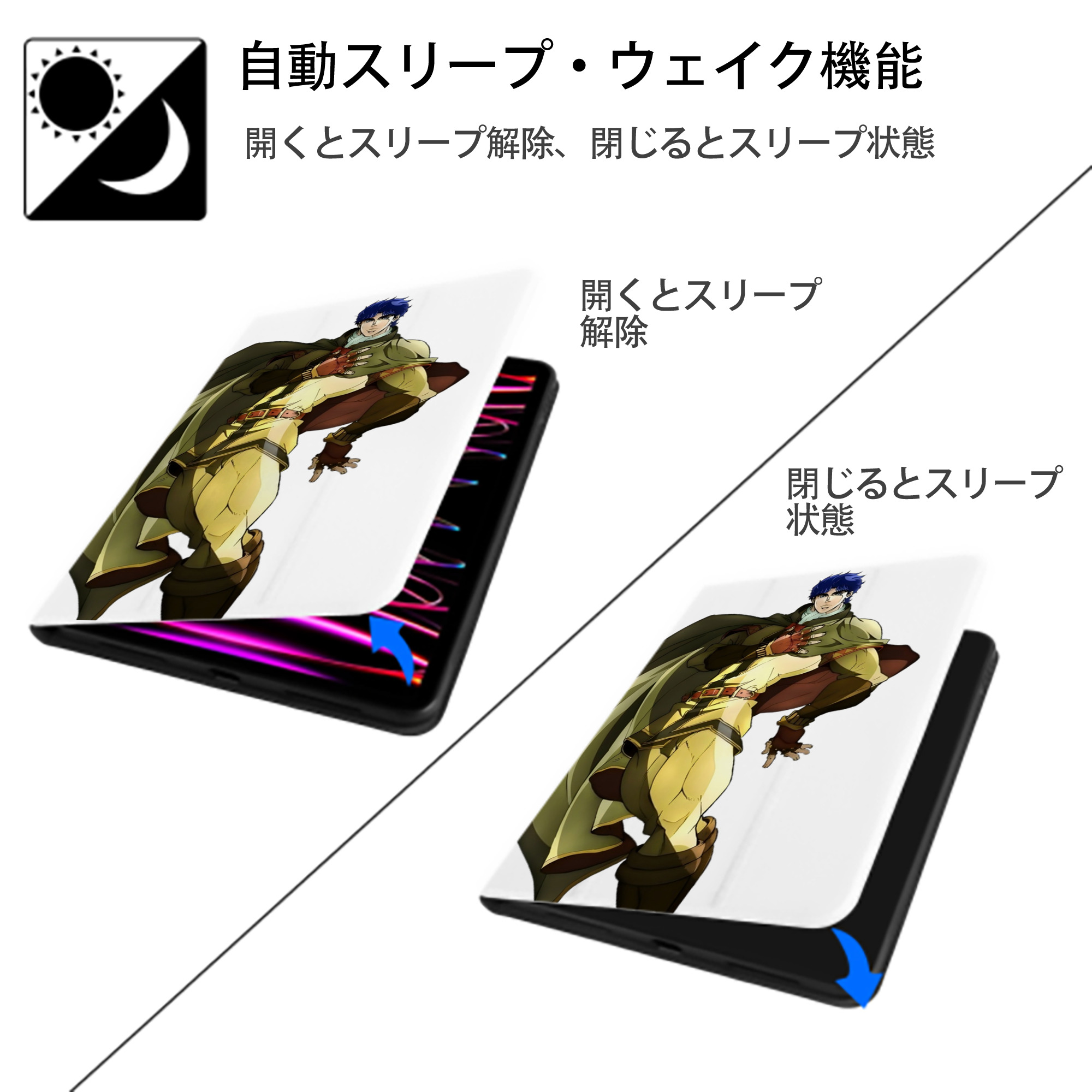 ジョジョの奇妙な冒険 /ジョナサン?ジョースター JoJo's Bizarre Adventure Jonathan Joestar IPad ケース ペン収納付き 三つ折りスタンド PUレザー×シリコン 対応機種9.5/10.5/10.9インチ