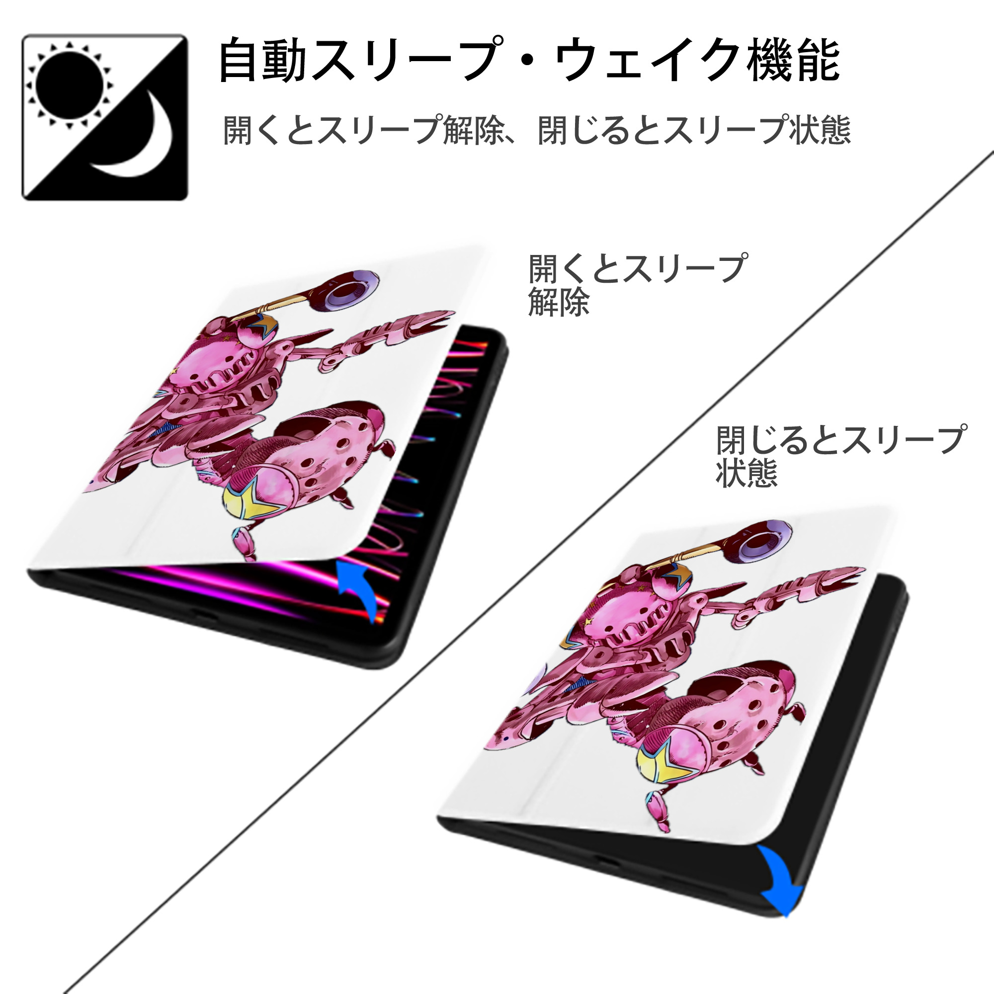 ジョジョの奇妙な冒険 ジョナサン?ジョースター JoJo's Bizarre Adventure Jonathan Joestar IPad ケース ペン収納付き 三つ折りスタンド PUレザー×シリコン 対応機種9.5/10.5/10.9インチ