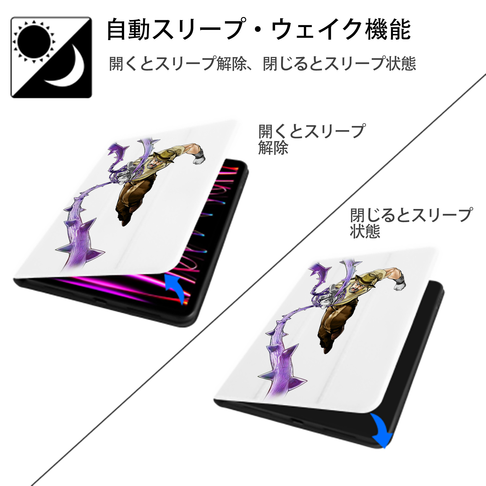ジョジョの奇妙な冒険 ジョセフ?ジョースター JoJo's Bizarre Adventure Joseph Joestar IPad ケース ペン収納付き 三つ折りスタンド PUレザー×シリコン 対応機種9.5/10.5/10.9インチ