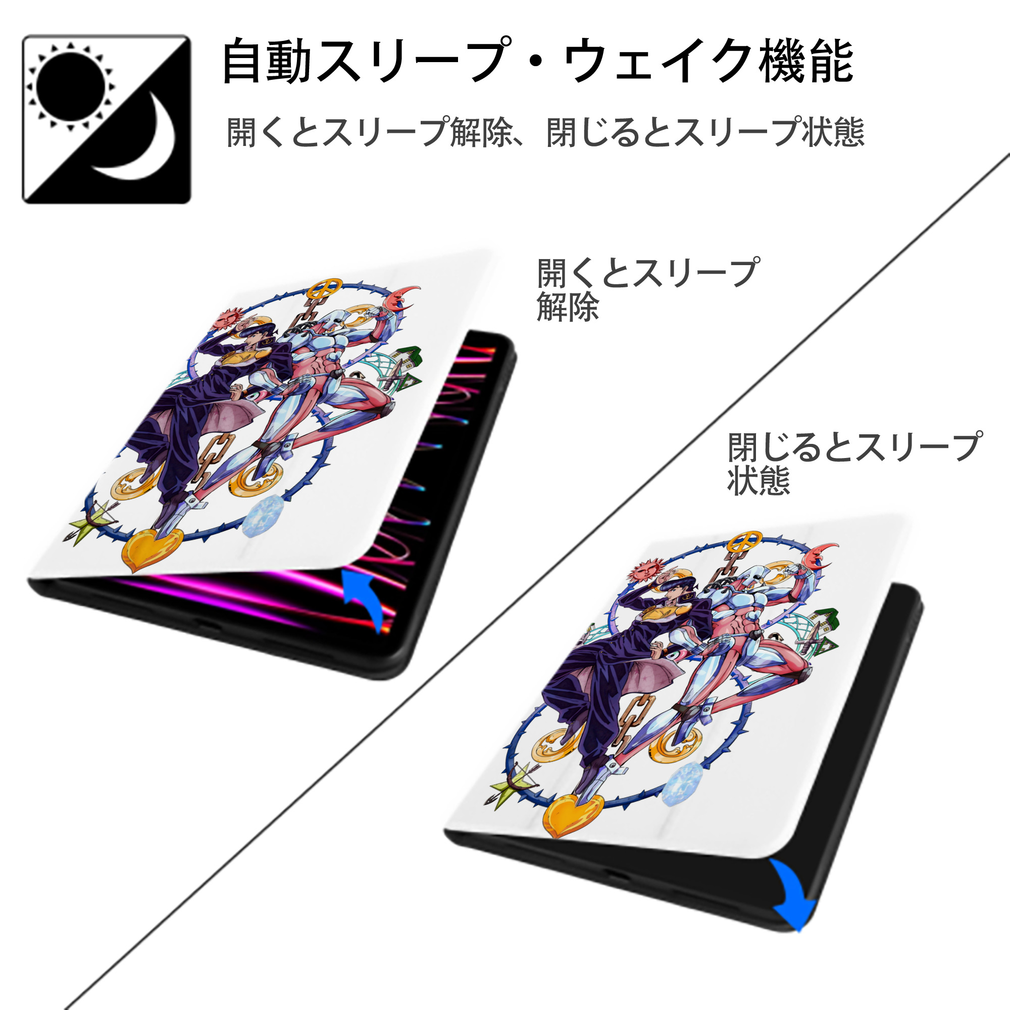 ジョジョの奇妙な冒険 ひがしかた じょうすけ JoJo's Bizarre Adventure Higashikata Josuke IPad ケース ペン収納付き 三つ折りスタンド PUレザー×シリコン 対応機種9.5/10.5/10.9インチ