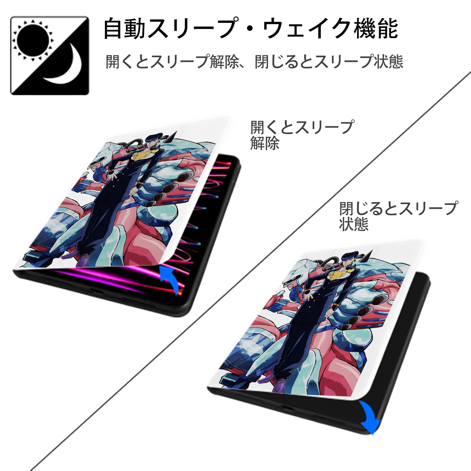 ジョジョの奇妙な冒険 ひがしかた じょうすけ JoJo's Bizarre Adventure Higashikata Josuke IPad ケース ペン収納付き 三つ折りスタンド PUレザー×シリコン 対応機種9.5/10.5/10.9インチ
