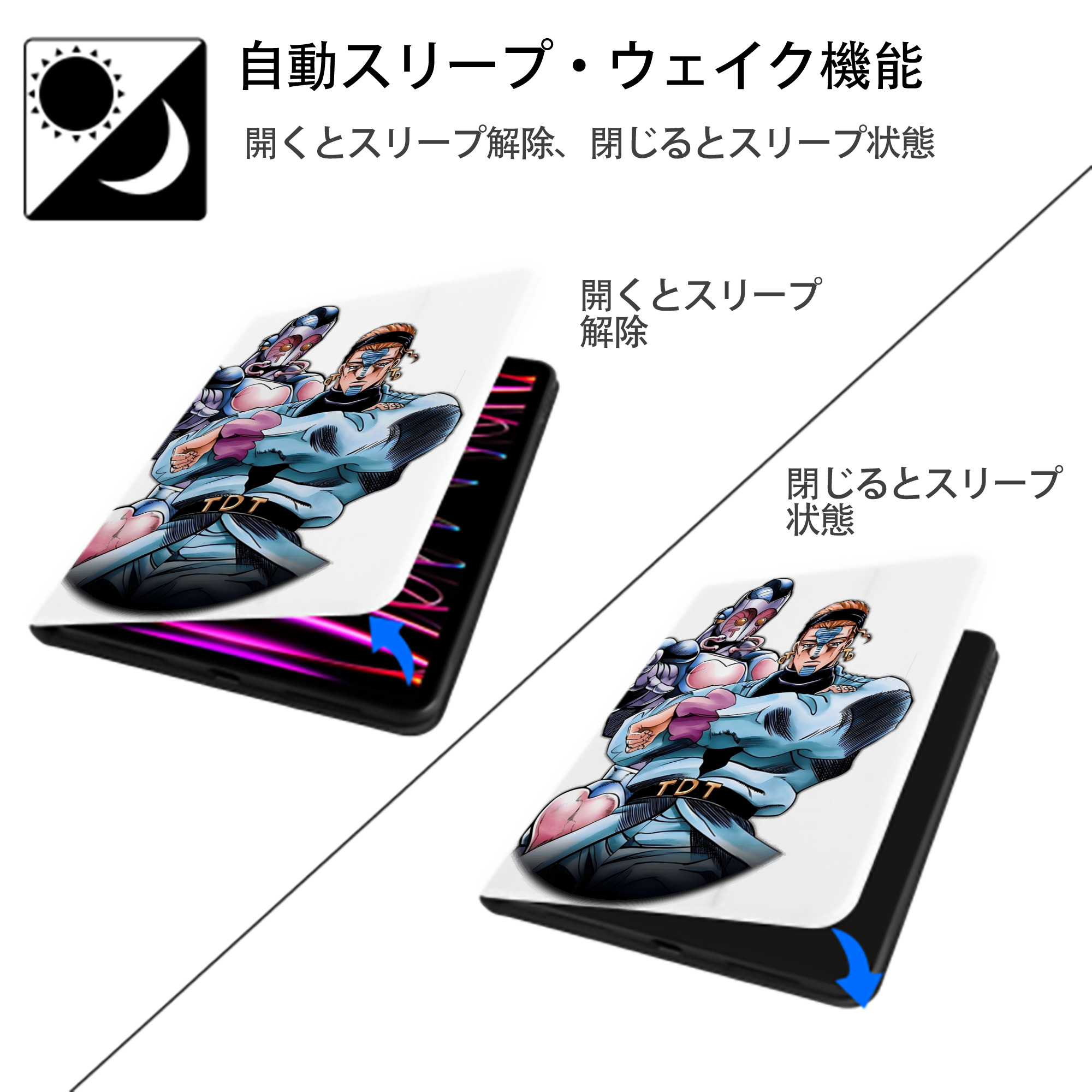 ジョジョの奇妙な冒険 ひがしかた じょうすけ JoJo's Bizarre Adventure Higashikata Josuke IPad ケース ペン収納付き 三つ折りスタンド PUレザー×シリコン 対応機種9.5/10.5/10.9インチ