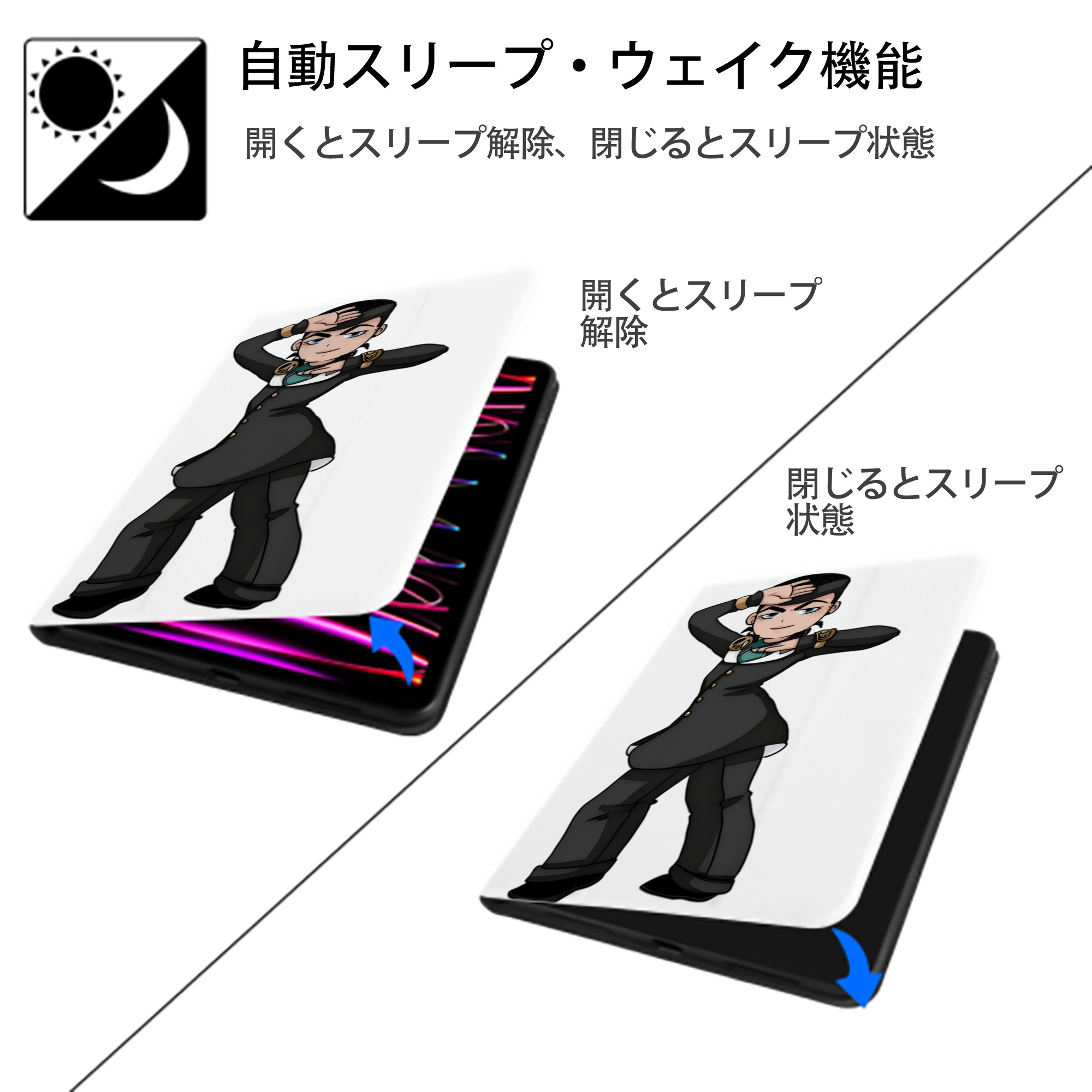 ジョジョの奇妙な冒険 ひがしかた じょうすけ JoJo's Bizarre Adventure Higashikata Josuke IPad ケース ペン収納付き 三つ折りスタンド PUレザー×シリコン 対応機種9.5/10.5/10.9インチ
