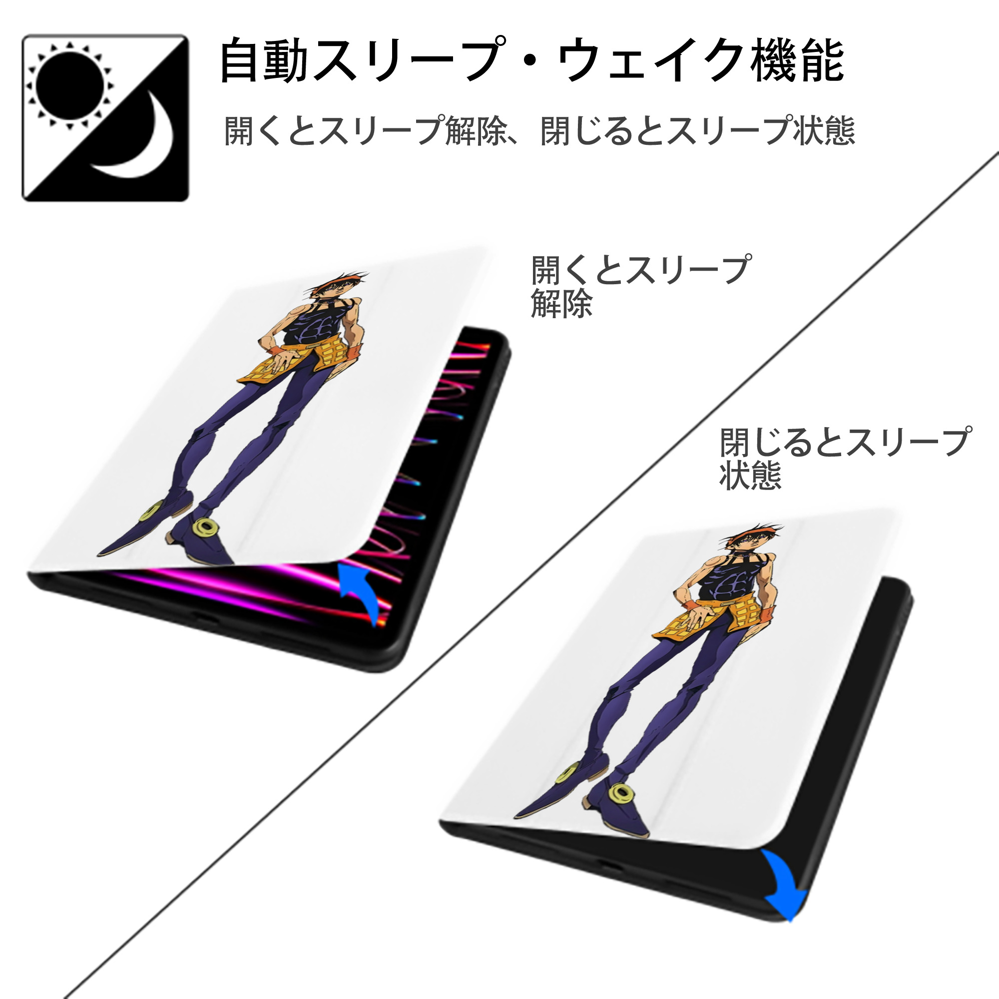 ジョジョの奇妙な冒険 ナランチャ?ギルガ JoJo's Bizarre Adventure Narancia Ghirga IPad ケース ペン収納付き 三つ折りスタンド PUレザー×シリコン 対応機種9.5/10.5/10.9インチ