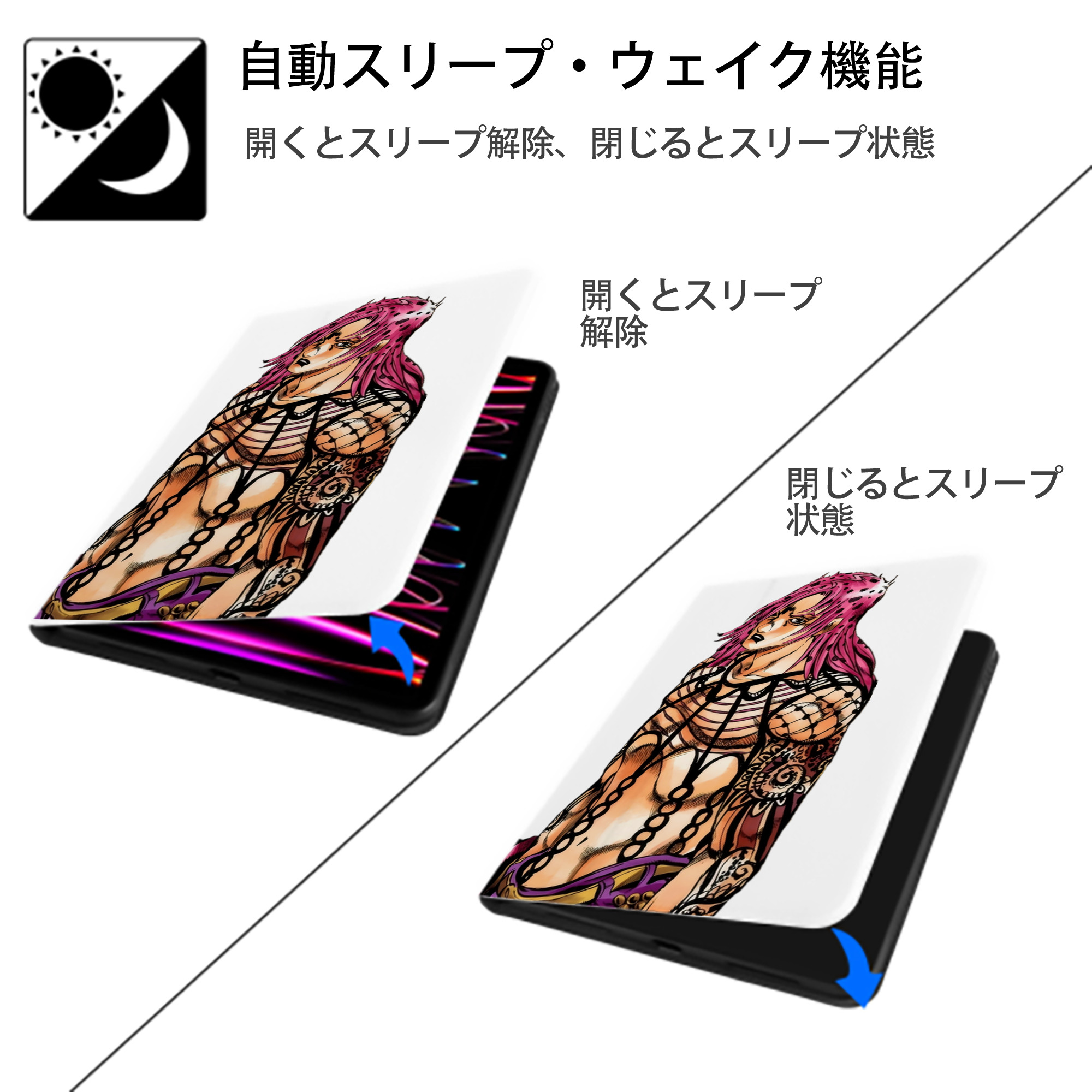 ジョジョの奇妙な冒険 ビネガー?ドッピオ JoJo's Bizarre Adventure Vinegar Doppio IPad ケース ペン収納付き 三つ折りスタンド PUレザー×シリコン 対応機種9.5/10.5/10.9インチ