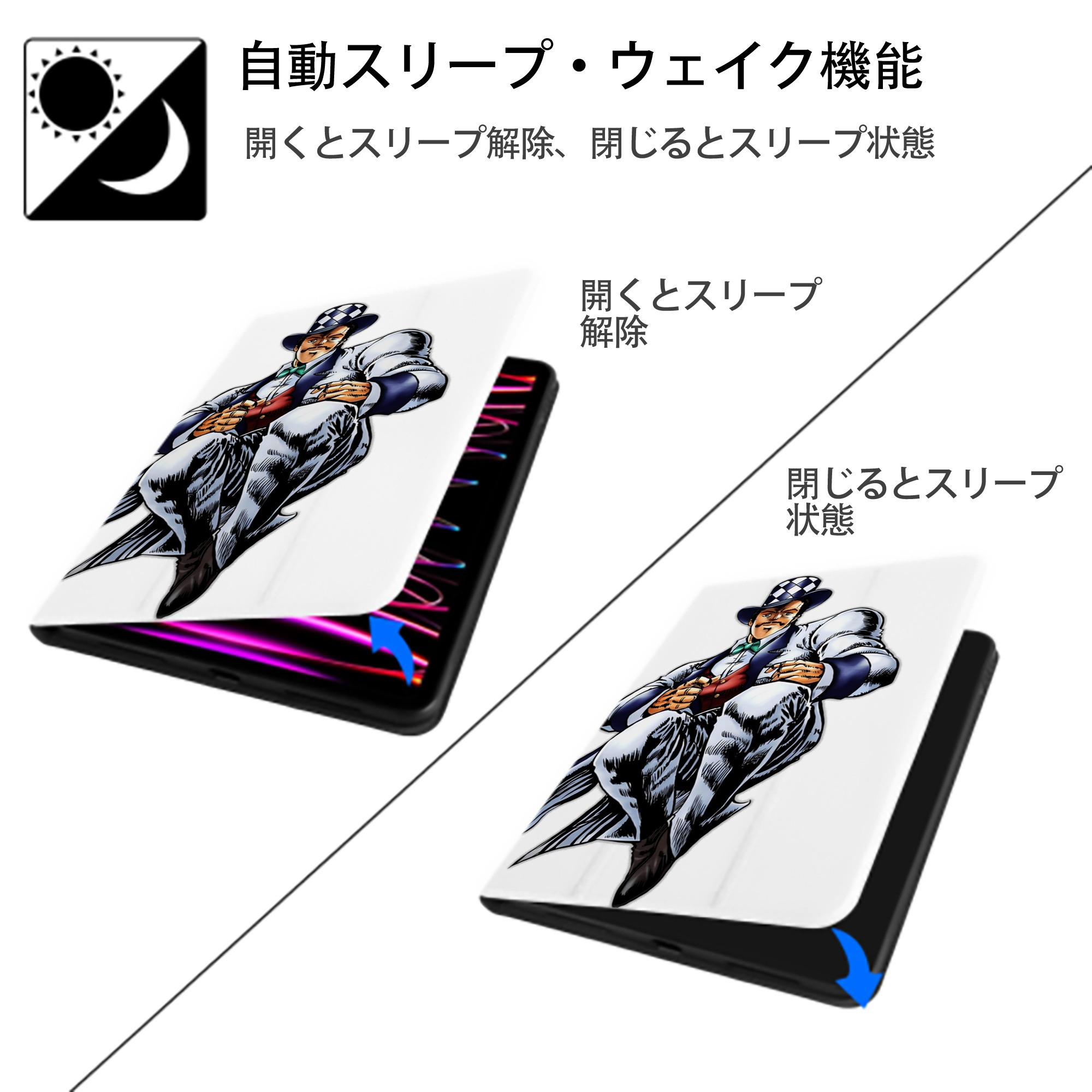ジョジョの奇妙な冒険 ウィル?アントニオ?ツェペリ JoJo's Bizarre Adventure Will Anthonio Zeppeli IPad ケース ペン収納付き 三つ折りスタンド PUレザー×シリコン 対応機種9.5/10.5/10.9インチ