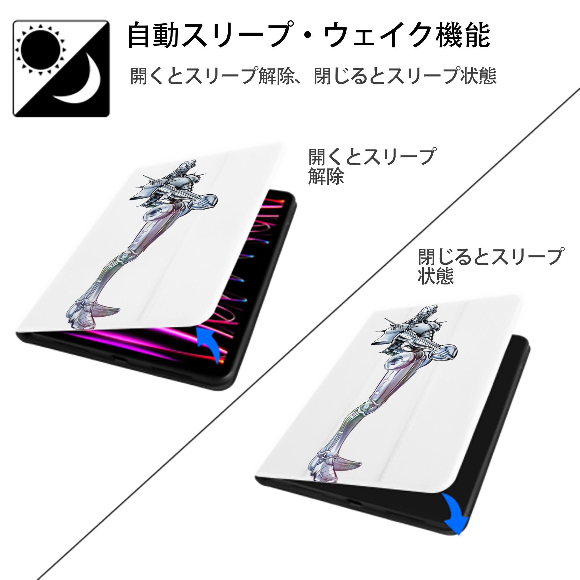 ジョジョの奇妙な冒険 ジャン＝ピエール?ポルナレフ JoJo's Bizarre Adventure Jan Pierre Polnareff IPad ケース ペン収納付き 三つ折りスタンド PUレザー×シリコン 対応機種9.5/10.5/10.9インチ