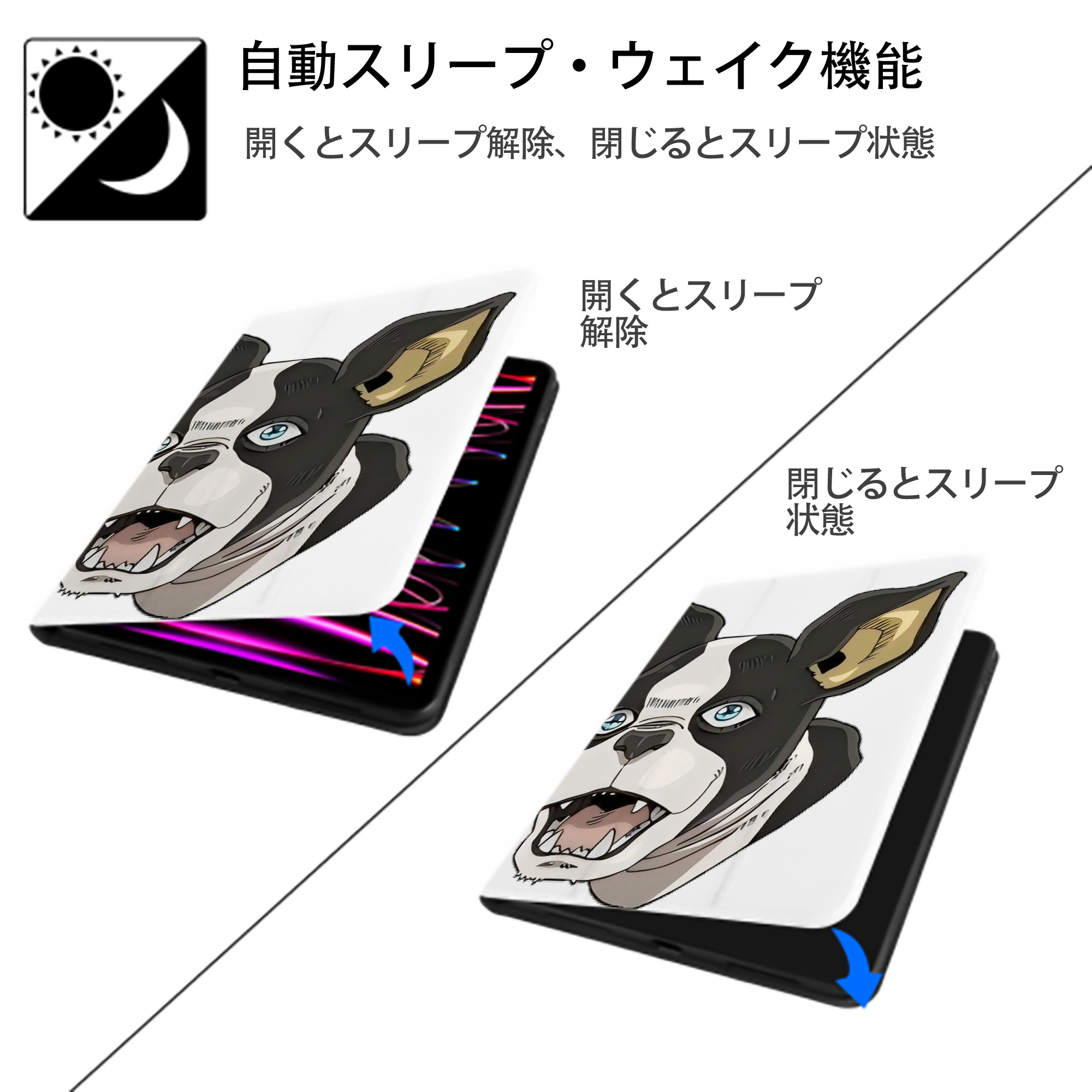 ジョジョの奇妙な冒険 イギー JoJo's Bizarre Adventure Iggy IPad ケース ペン収納付き 三つ折りスタンド PUレザー×シリコン 対応機種9.5/10.5/10.9インチ