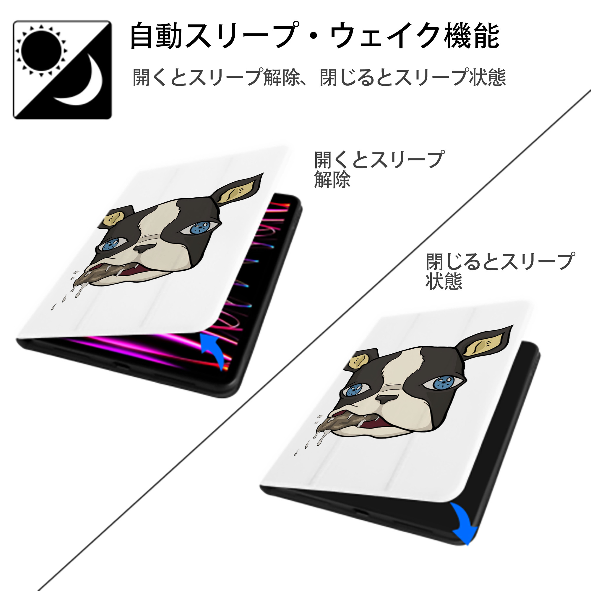 ジョジョの奇妙な冒険 イギー JoJo's Bizarre Adventure Iggy IPad ケース ペン収納付き 三つ折りスタンド PUレザー×シリコン 対応機種9.5/10.5/10.9インチ