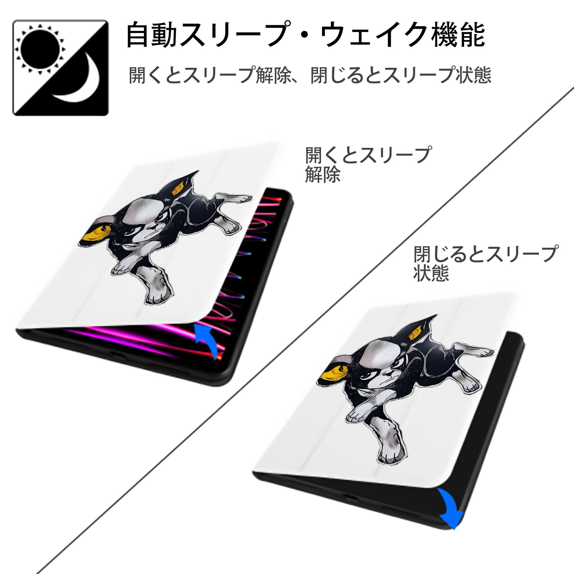 ジョジョの奇妙な冒険 イギー JoJo's Bizarre Adventure Iggy IPad ケース ペン収納付き 三つ折りスタンド PUレザー×シリコン 対応機種9.5/10.5/10.9インチ