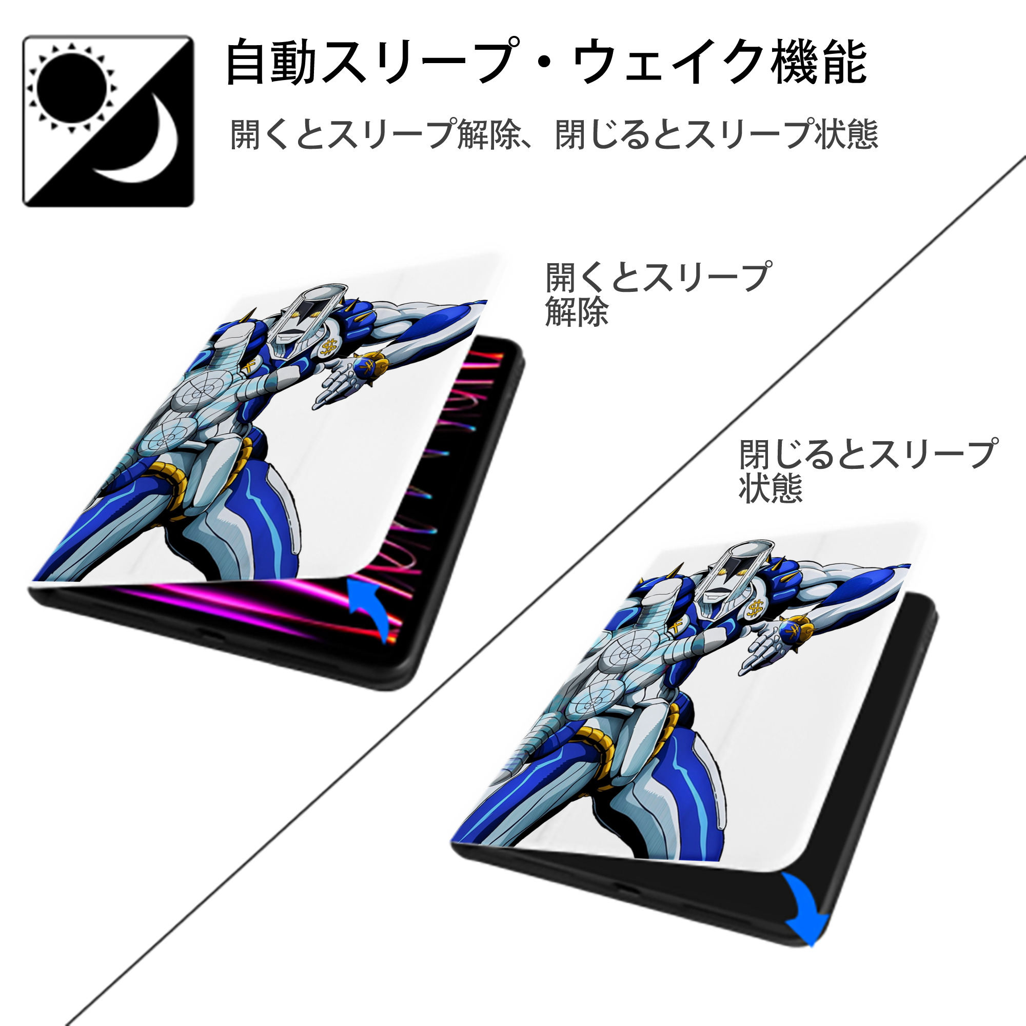 ジョジョの奇妙な冒険 虹村億泰 にじむら おくやす JoJo's Bizarre Adventure Nijimura Okuyasu IPad ケース ペン収納付き 三つ折りスタンド PUレザー×シリコン 対応機種9.5/10.5/10.9インチ