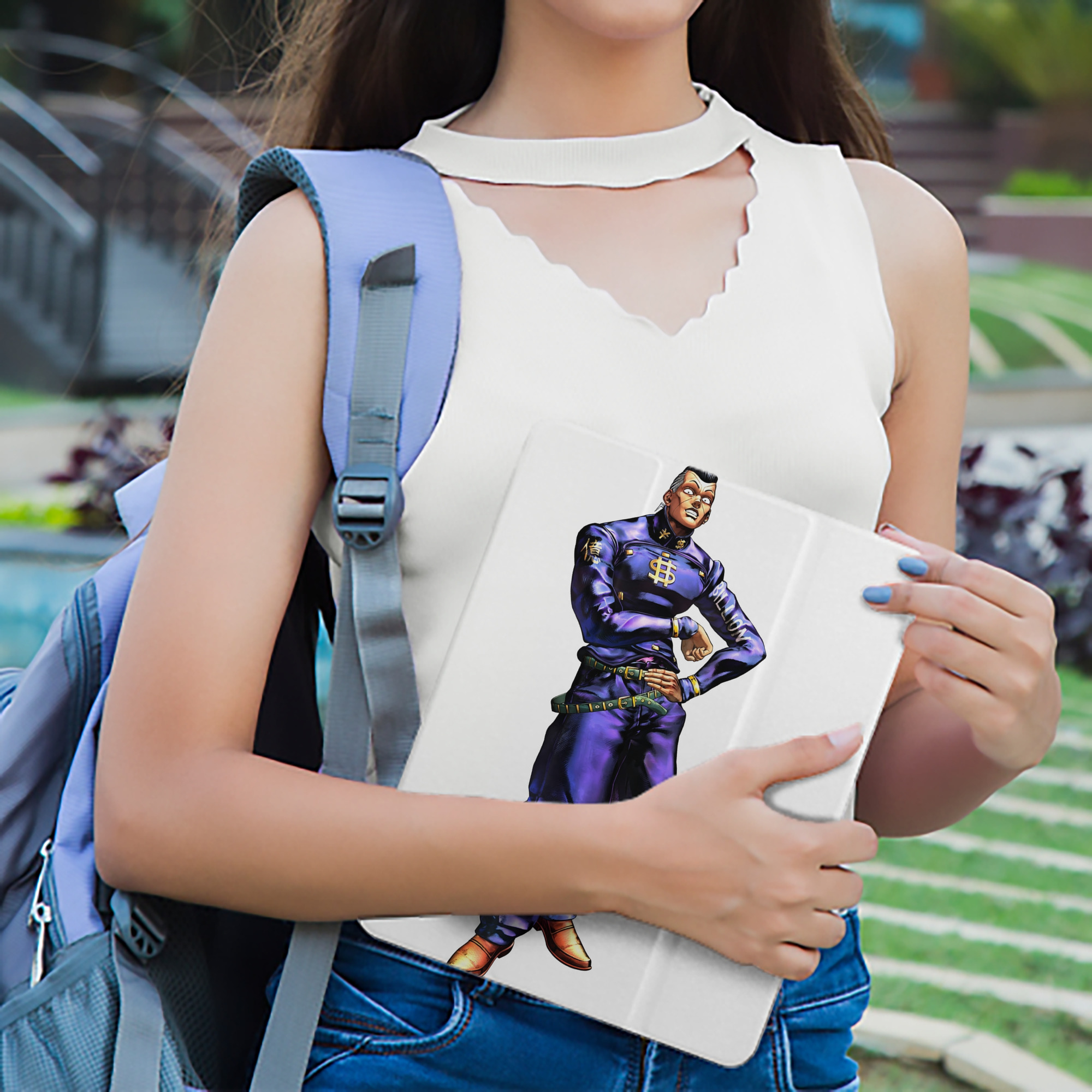 ジョジョの奇妙な冒険 虹村億泰 にじむら おくやす JoJo's Bizarre Adventure Nijimura Okuyasu IPad ケース ペン収納付き 三つ折りスタンド PUレザー×シリコン 対応機種9.5/10.5/10.9インチ