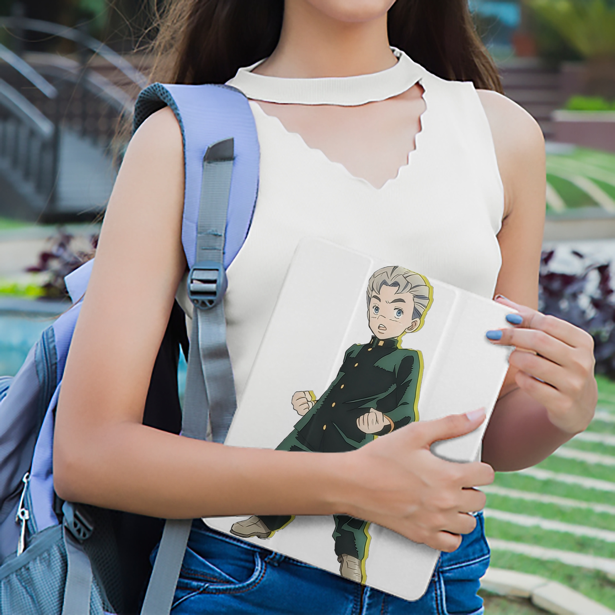 ジョジョの奇妙な冒険 広瀨康一 JoJo's Bizarre Adventure Hirose Koichi IPad ケース ペン収納付き 三つ折りスタンド PUレザー×シリコン 対応機種9.5/10.5/10.9インチ