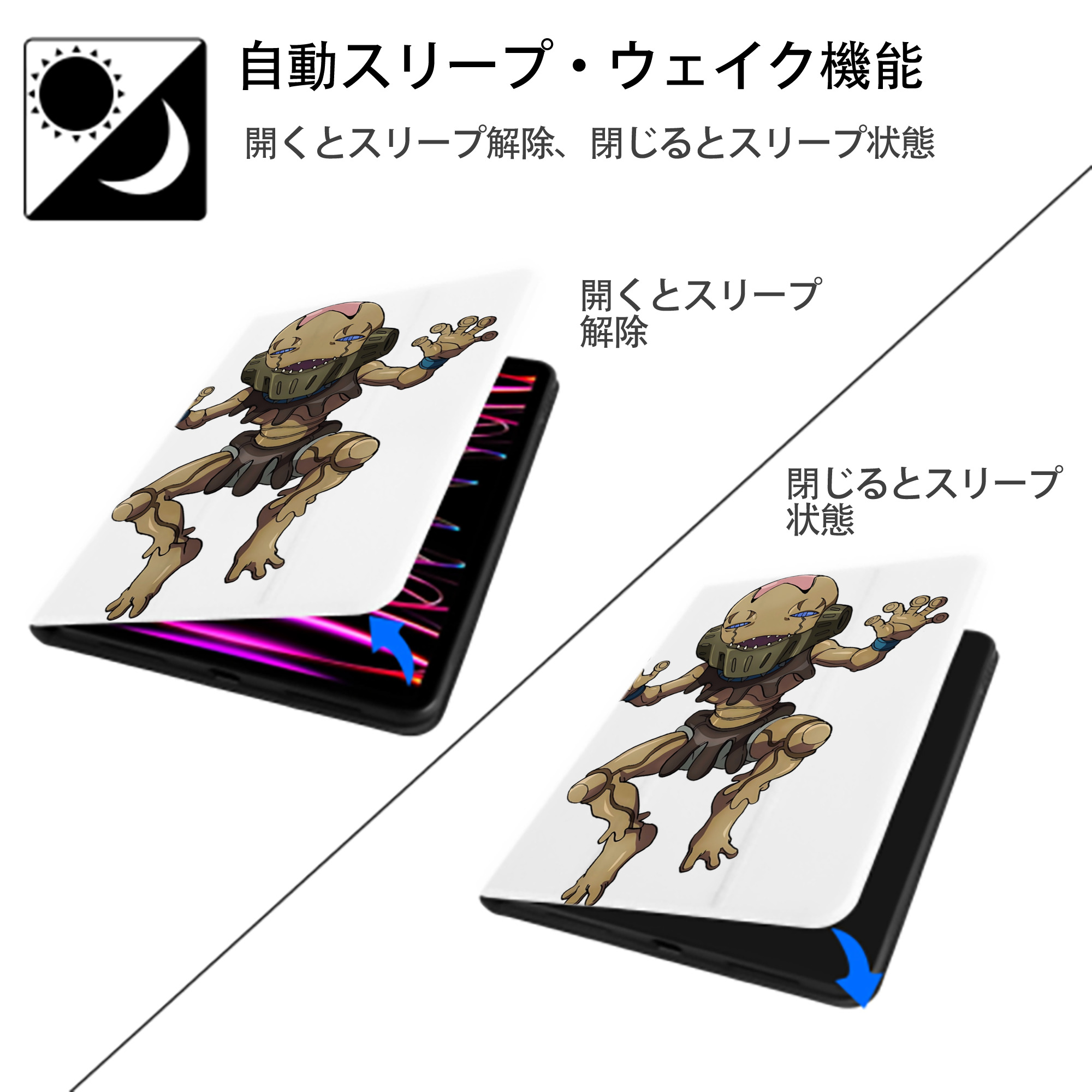 ジョジョの奇妙な冒険 JoJo's Bizarre Adventure IPad ケース ペン収納付き 三つ折りスタンド PUレザー×シリコン 対応機種9.5/10.5/10.9インチ