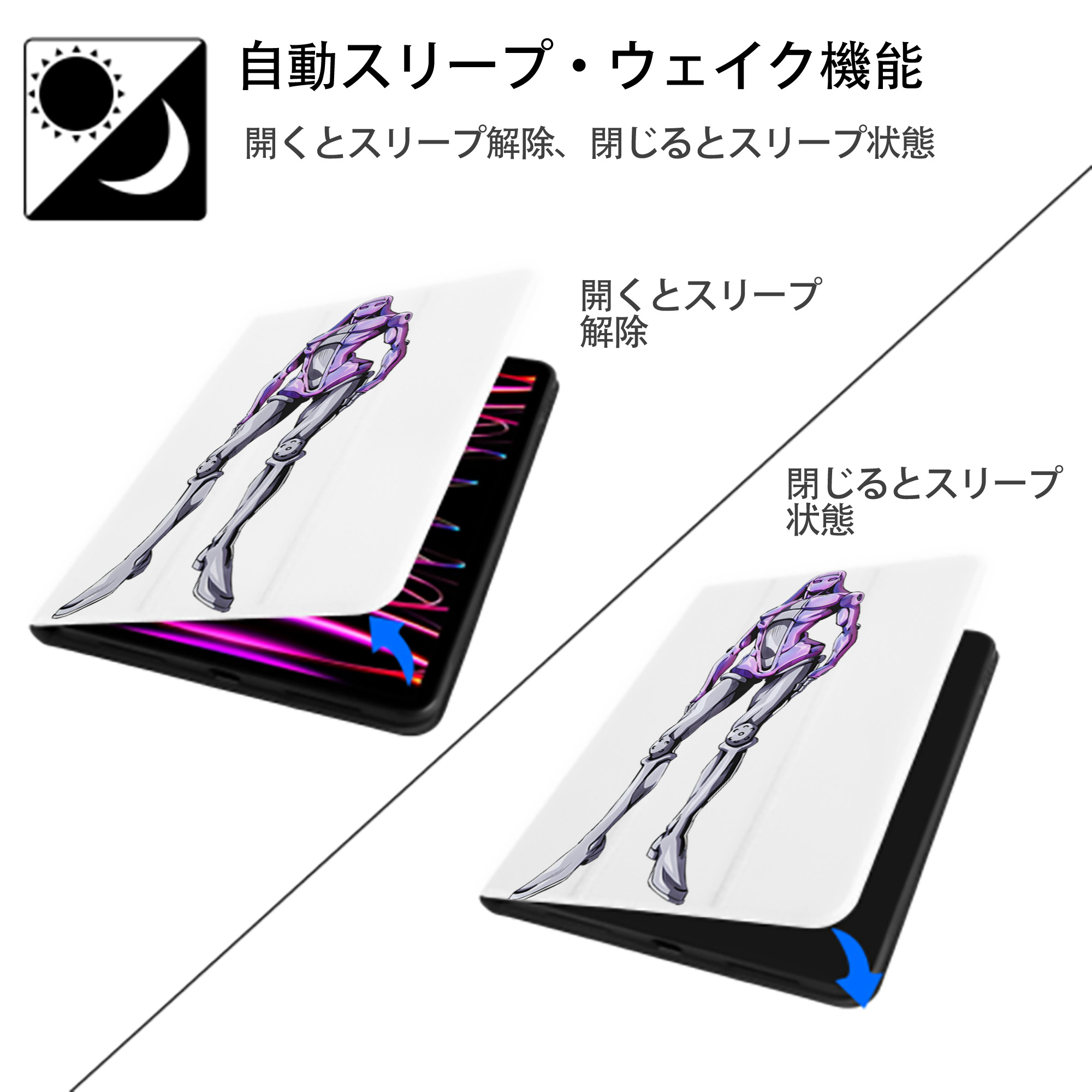 ジョジョの奇妙な冒険 JoJo's Bizarre Adventure IPad ケース ペン収納付き 三つ折りスタンド PUレザー×シリコン 対応機種9.5/10.5/10.9インチ