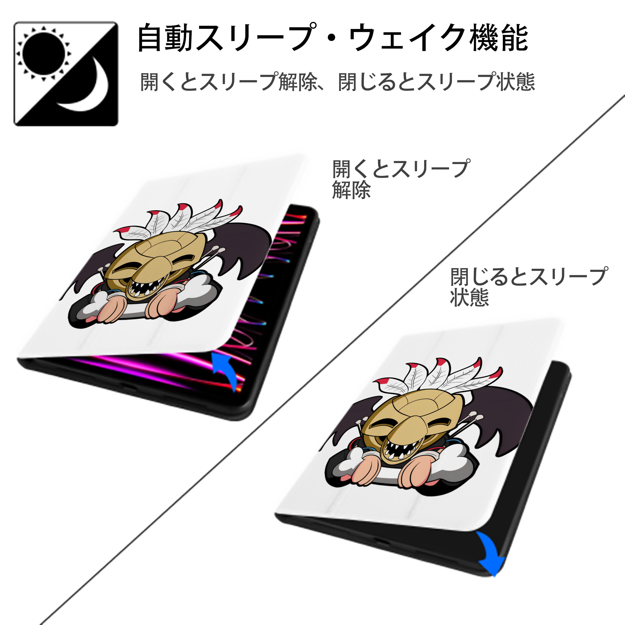 ジョジョの奇妙な冒険 JoJo's Bizarre Adventure IPad ケース ペン収納付き 三つ折りスタンド PUレザー×シリコン 対応機種9.5/10.5/10.9インチ