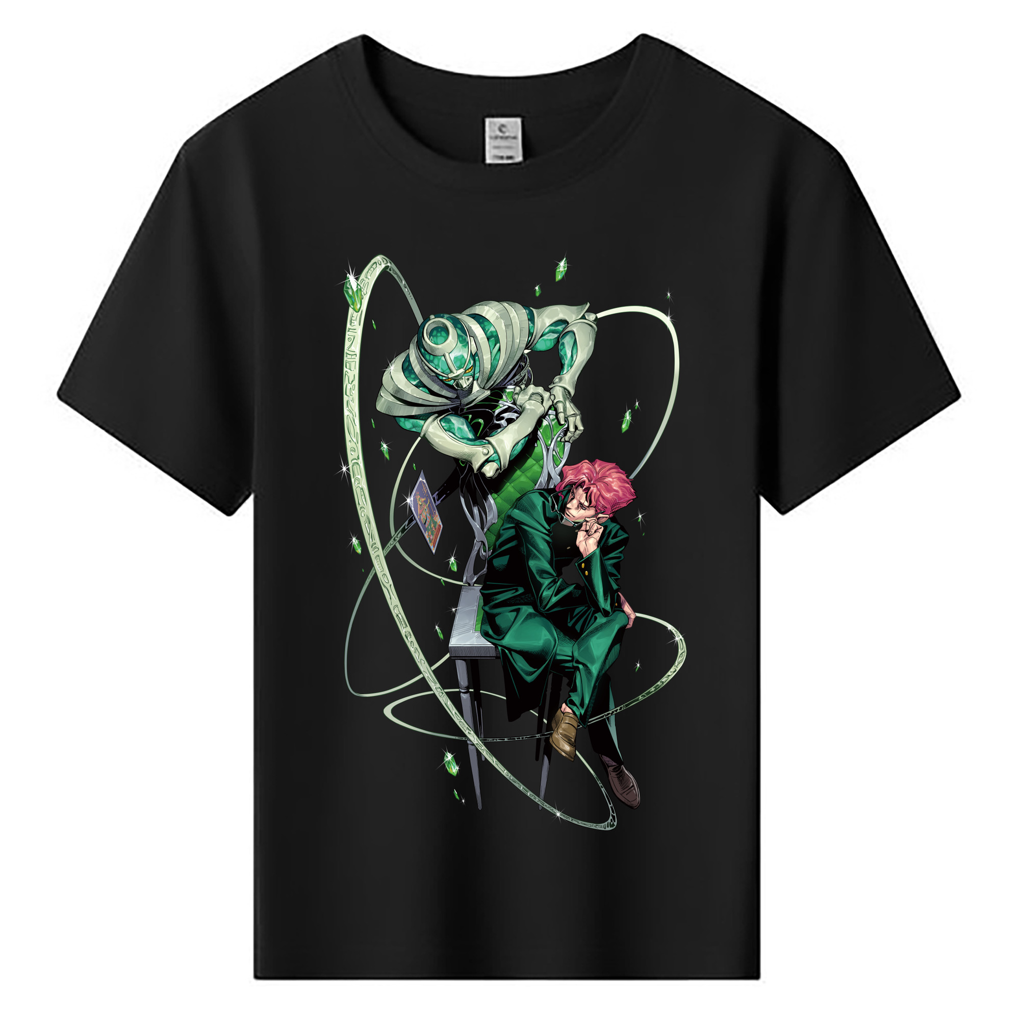 （画像用） ジョジョの奇妙な冒険 花京院 典明（かきょういん のりあき） JoJo's Bizarre Adventure Kakyoin Noriaki 綿100％キッズTシャツ（フロントプリント）