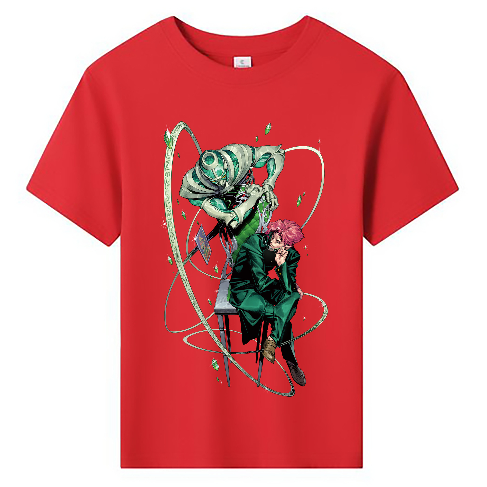 （画像用） ジョジョの奇妙な冒険 花京院 典明（かきょういん のりあき） JoJo's Bizarre Adventure Kakyoin Noriaki 綿100％キッズTシャツ（フロントプリント）