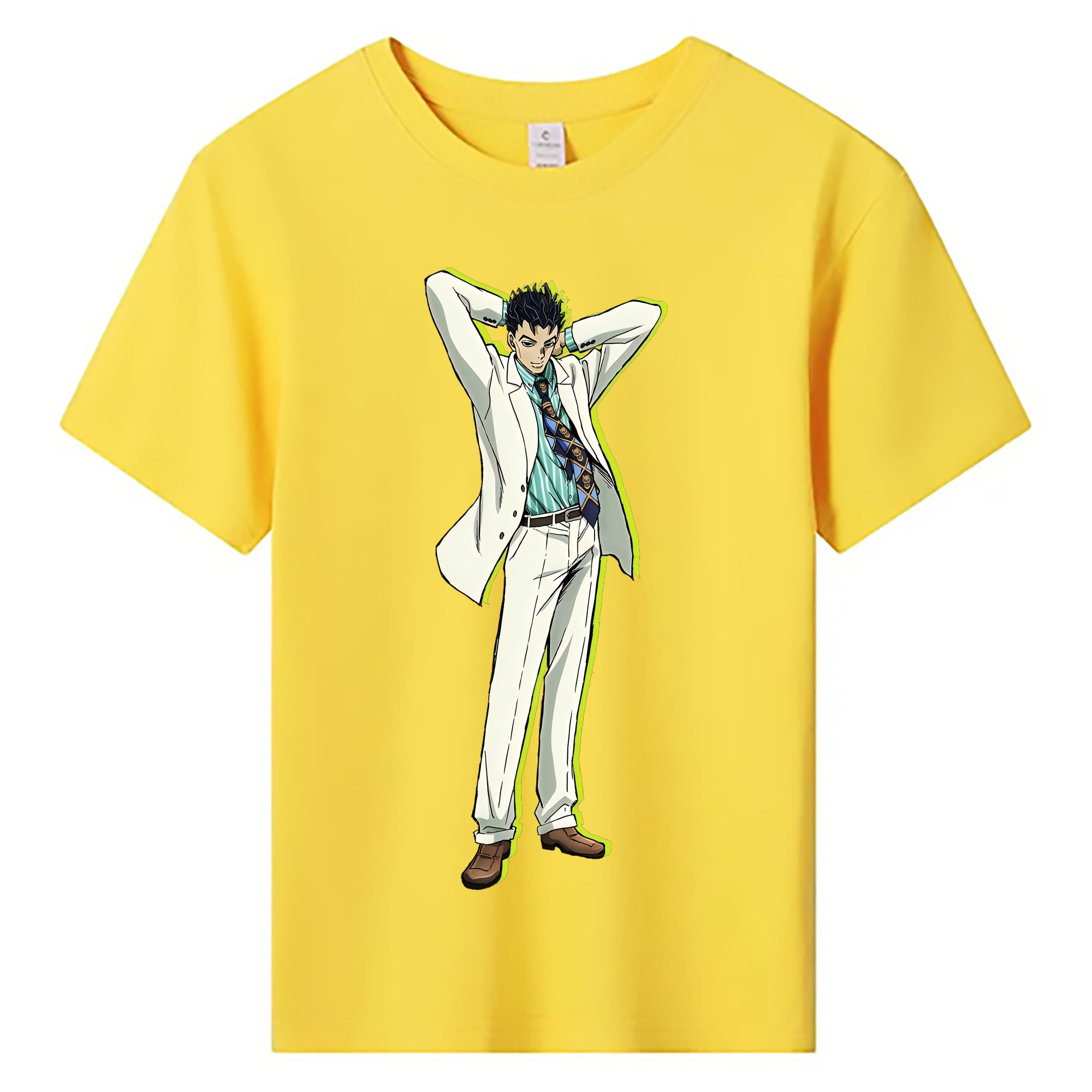（画像用） ジョジョの奇妙な冒険 きら よしかげ JoJo's Bizarre Adventure Kira Yoshikage 綿100％キッズTシャツ（フロントプリント）