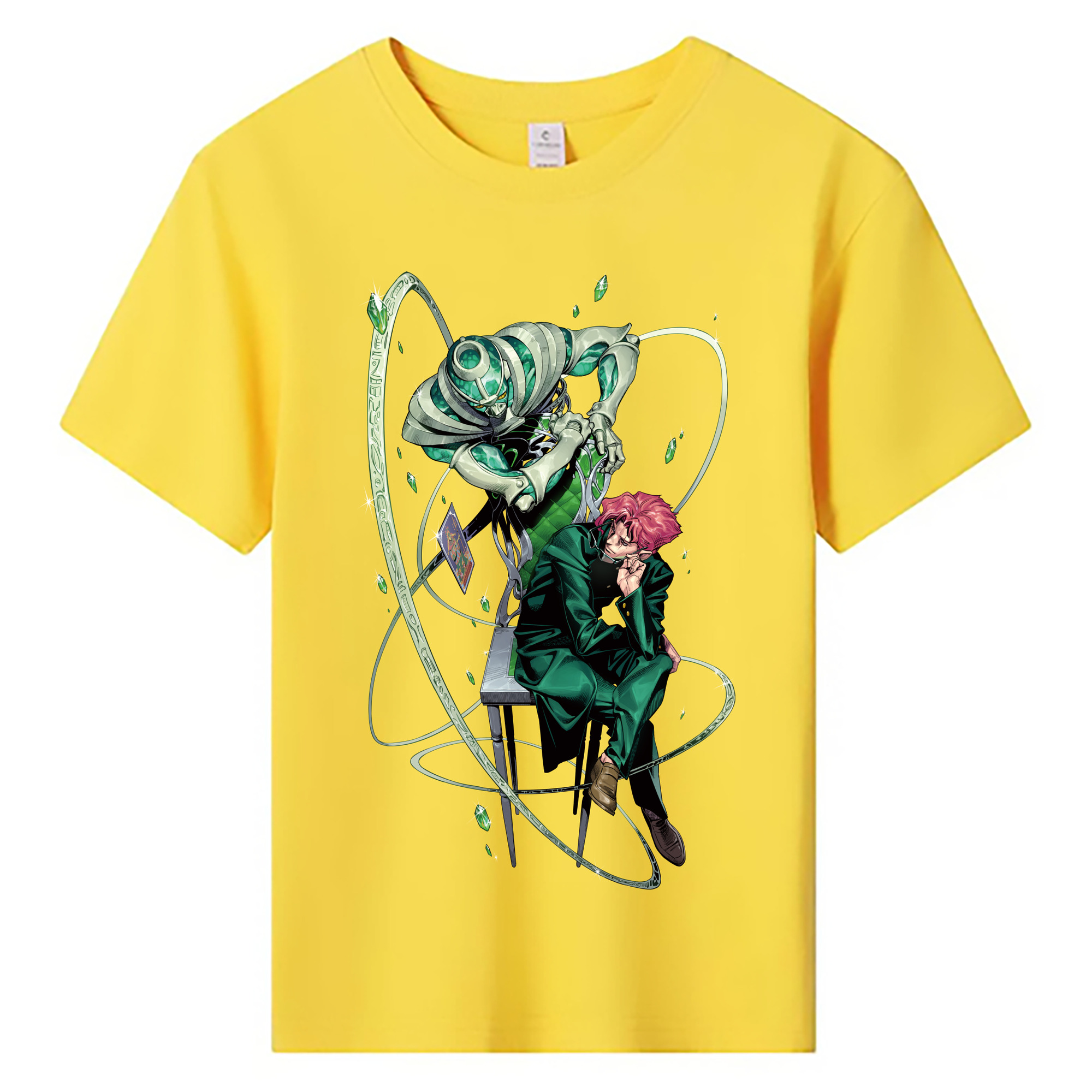 （画像用） ジョジョの奇妙な冒険 花京院 典明（かきょういん のりあき） JoJo's Bizarre Adventure Kakyoin Noriaki 綿100％キッズTシャツ（フロントプリント）