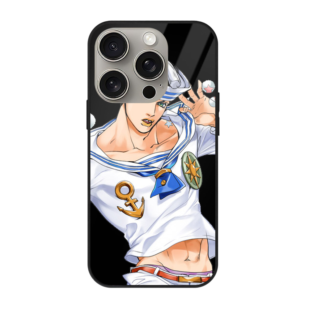 （画像用） ジョジョの奇妙な冒険 東方定助 JoJo's Bizarre Adventure Higashikata Josuke 【iPhone15Pro対応】スマホケース 耐衝撃＆黄変防止 背面ガラス