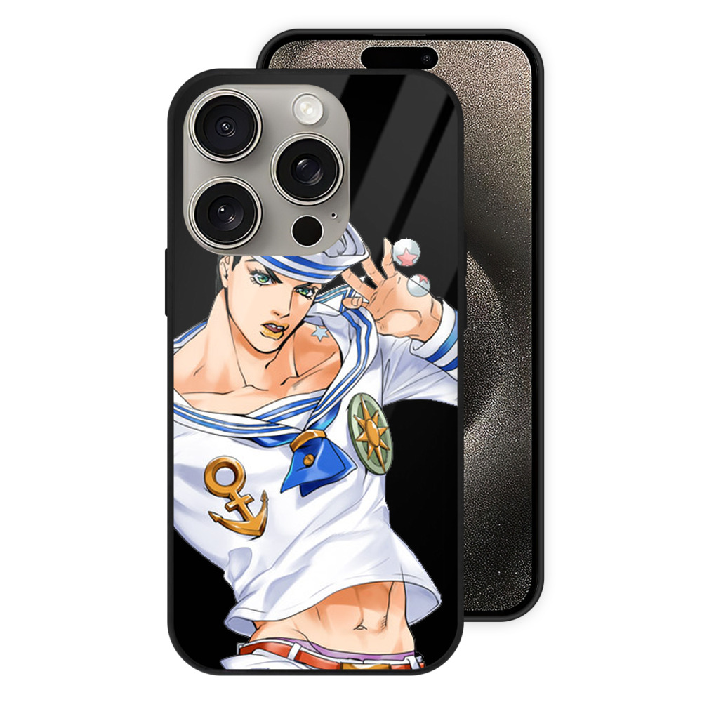 （画像用） ジョジョの奇妙な冒険 東方定助 JoJo's Bizarre Adventure Higashikata Josuke 【iPhone15Pro対応】スマホケース 耐衝撃＆黄変防止 背面ガラス