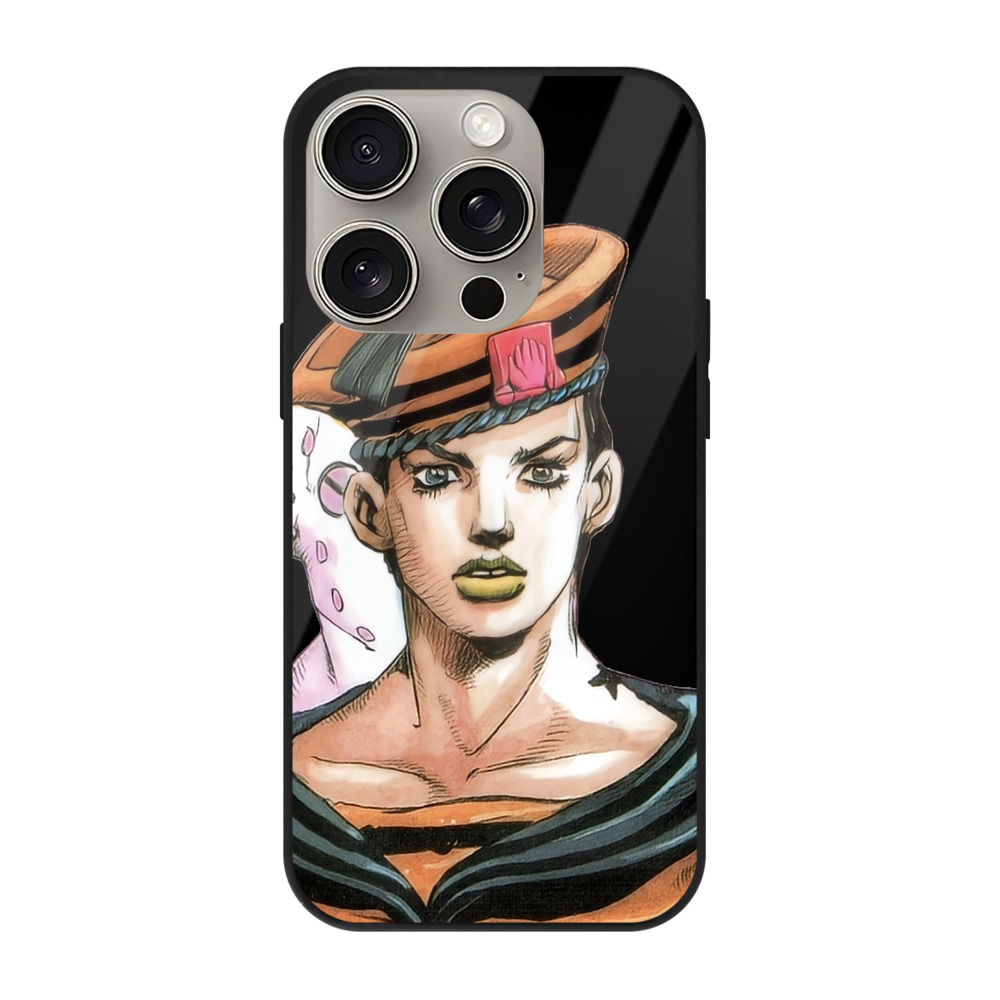 （画像用） ジョジョの奇妙な冒険 東方定助 JoJo's Bizarre Adventure Higashikata Josuke 【iPhone15Pro対応】スマホケース 耐衝撃＆黄変防止 背面ガラス
