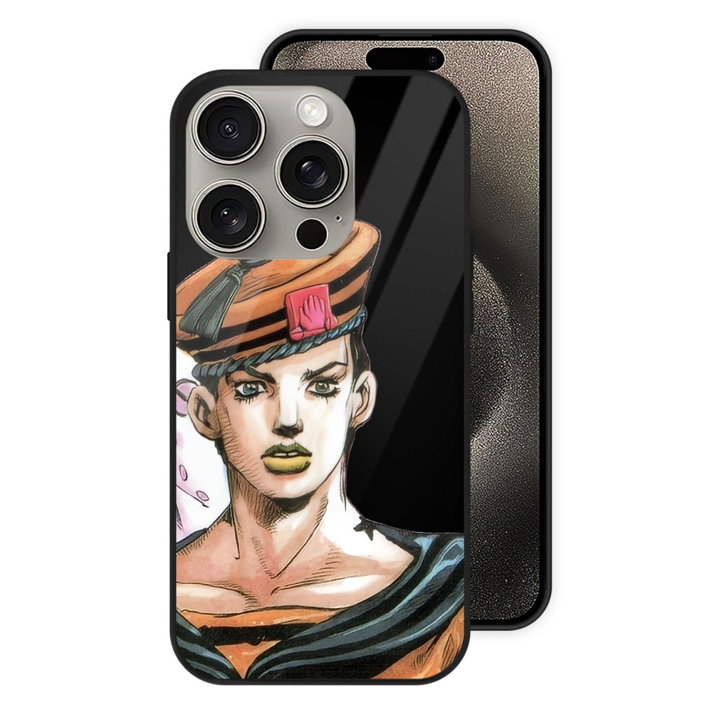 （画像用） ジョジョの奇妙な冒険 東方定助 JoJo's Bizarre Adventure Higashikata Josuke 【iPhone15Pro対応】スマホケース 耐衝撃＆黄変防止 背面ガラス