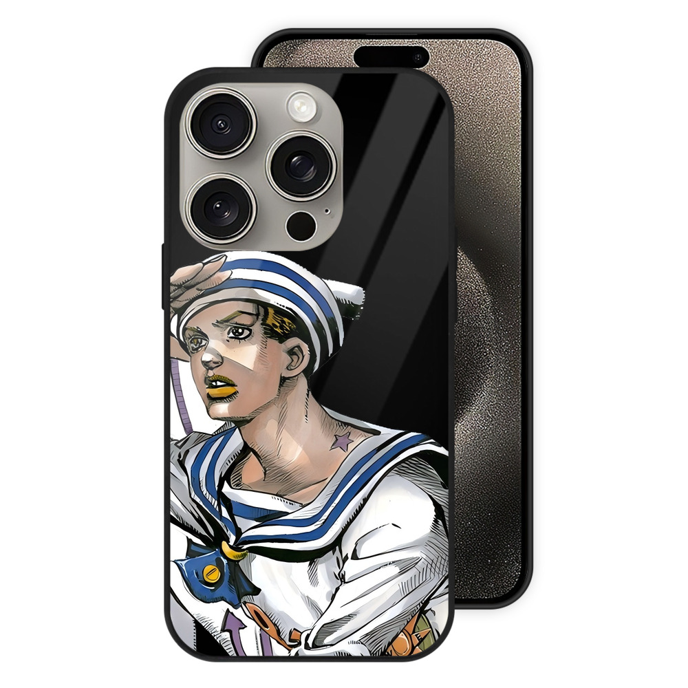 （画像用） ジョジョの奇妙な冒険 東方定助 JoJo's Bizarre Adventure Higashikata Josuke 【iPhone15Pro対応】スマホケース 耐衝撃＆黄変防止 背面ガラス