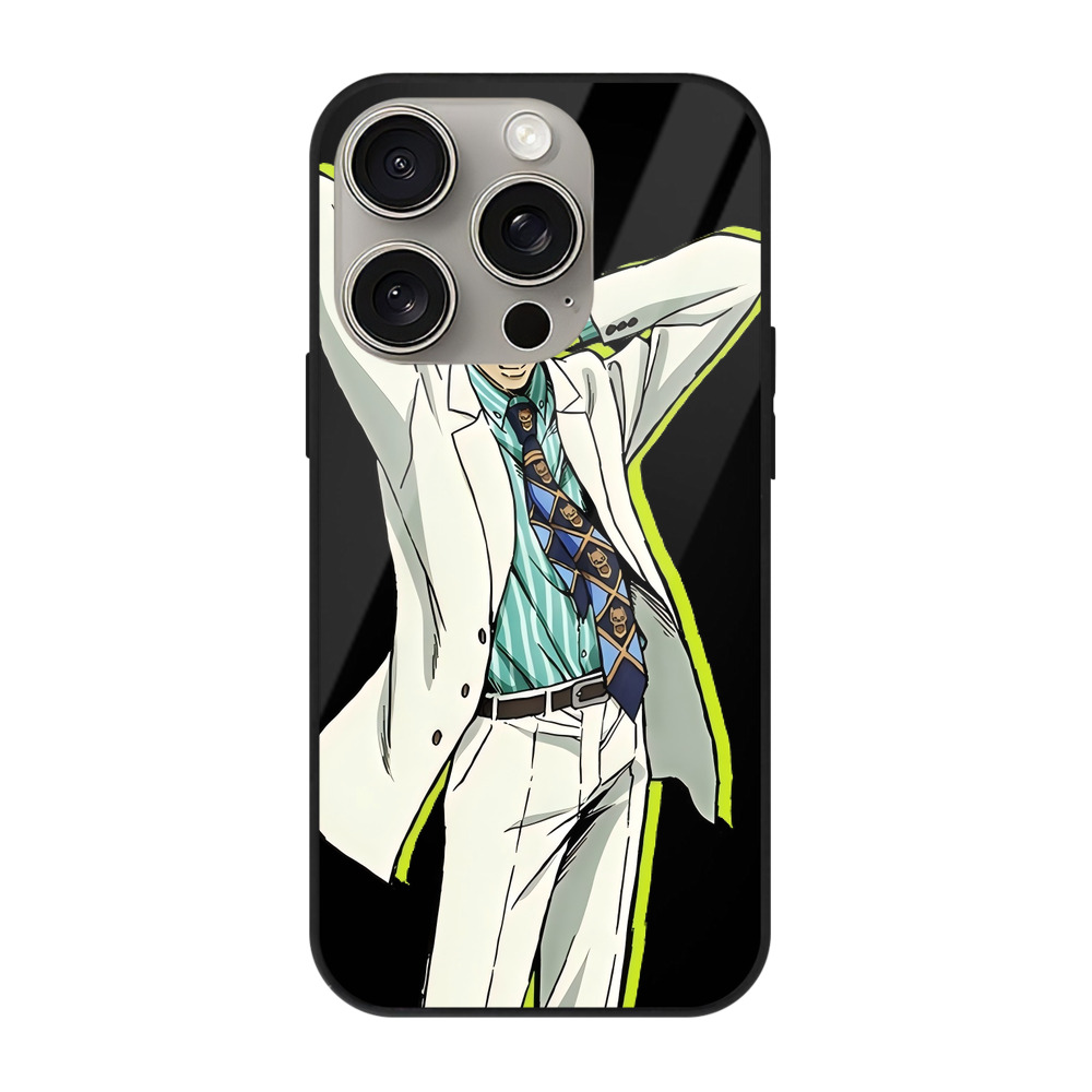 （画像用） ジョジョの奇妙な冒険 きら よしかげ JoJo's Bizarre Adventure Kira Yoshikage 【iPhone15Pro対応】スマホケース 耐衝撃＆黄変防止 背面ガラス