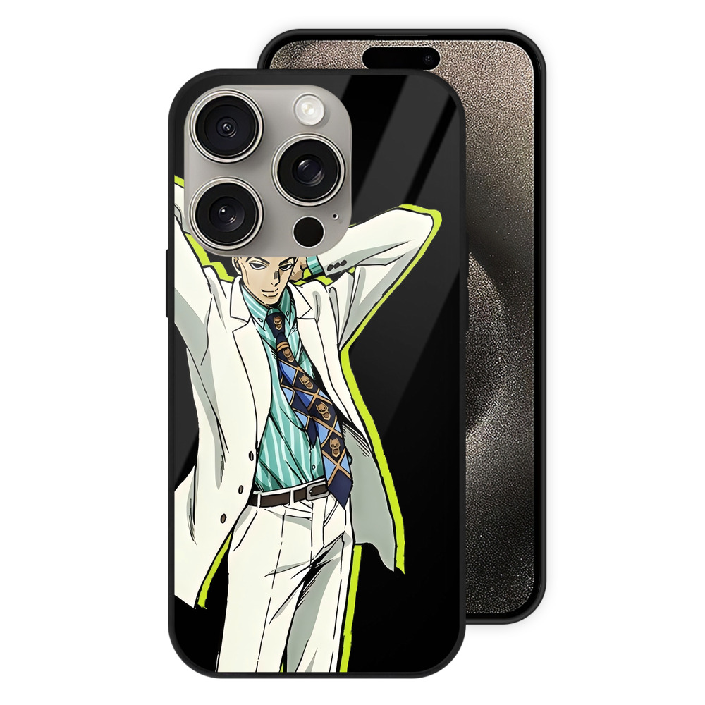 （画像用） ジョジョの奇妙な冒険 きら よしかげ JoJo's Bizarre Adventure Kira Yoshikage 【iPhone15Pro対応】スマホケース 耐衝撃＆黄変防止 背面ガラス