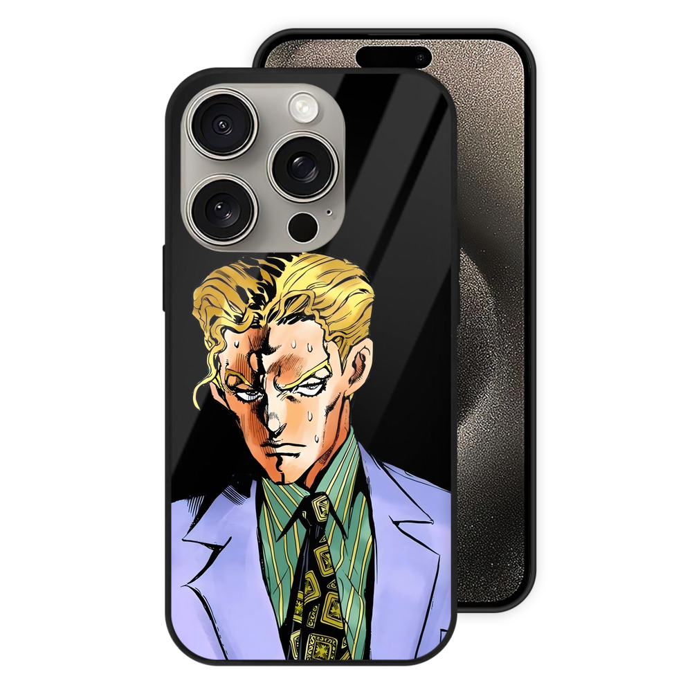 （画像用） ジョジョの奇妙な冒険 きら よしかげ JoJo's Bizarre Adventure Kira Yoshikage 【iPhone15Pro対応】スマホケース 耐衝撃＆黄変防止 背面ガラス