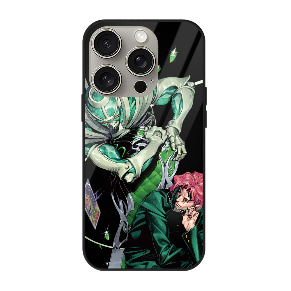 （画像用） ジョジョの奇妙な冒険 花京院 典明（かきょういん のりあき） JoJo's Bizarre Adventure Kakyoin Noriaki 【iPhone15Pro対応】スマホケース 耐衝撃＆黄変防止 背面ガラス