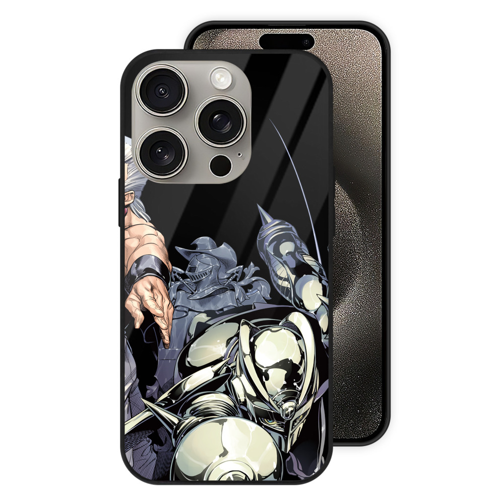 （画像用） ジョジョの奇妙な冒険 ジャン＝ピエール?ポルナレフ JoJo's Bizarre Adventure Jan Pierre Polnareff 【iPhone15Pro対応】スマホケース 耐衝撃＆黄変防止 背面ガラス