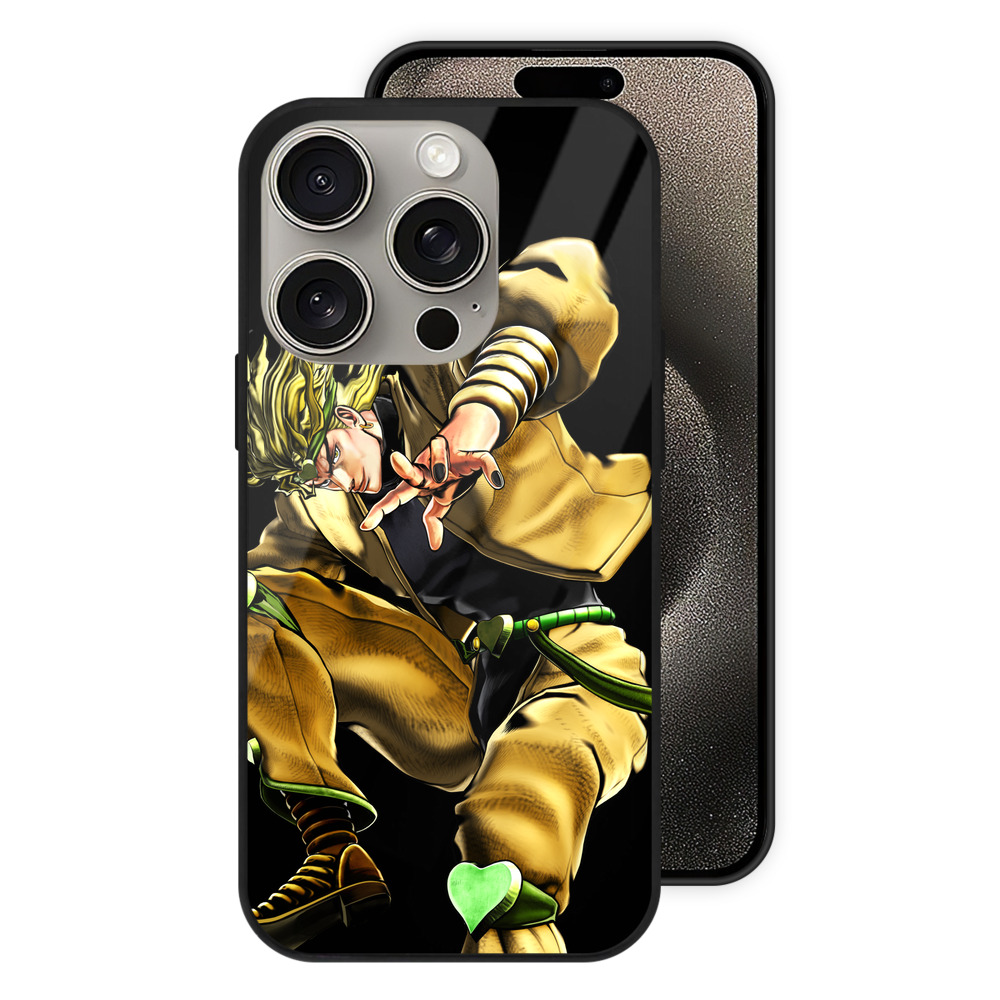 （画像用） ジョジョの奇妙な冒険 ディオ?ブランドー JoJo's Bizarre Adventure Dio Brando 【iPhone15Pro対応】スマホケース 耐衝撃＆黄変防止 背面ガラス