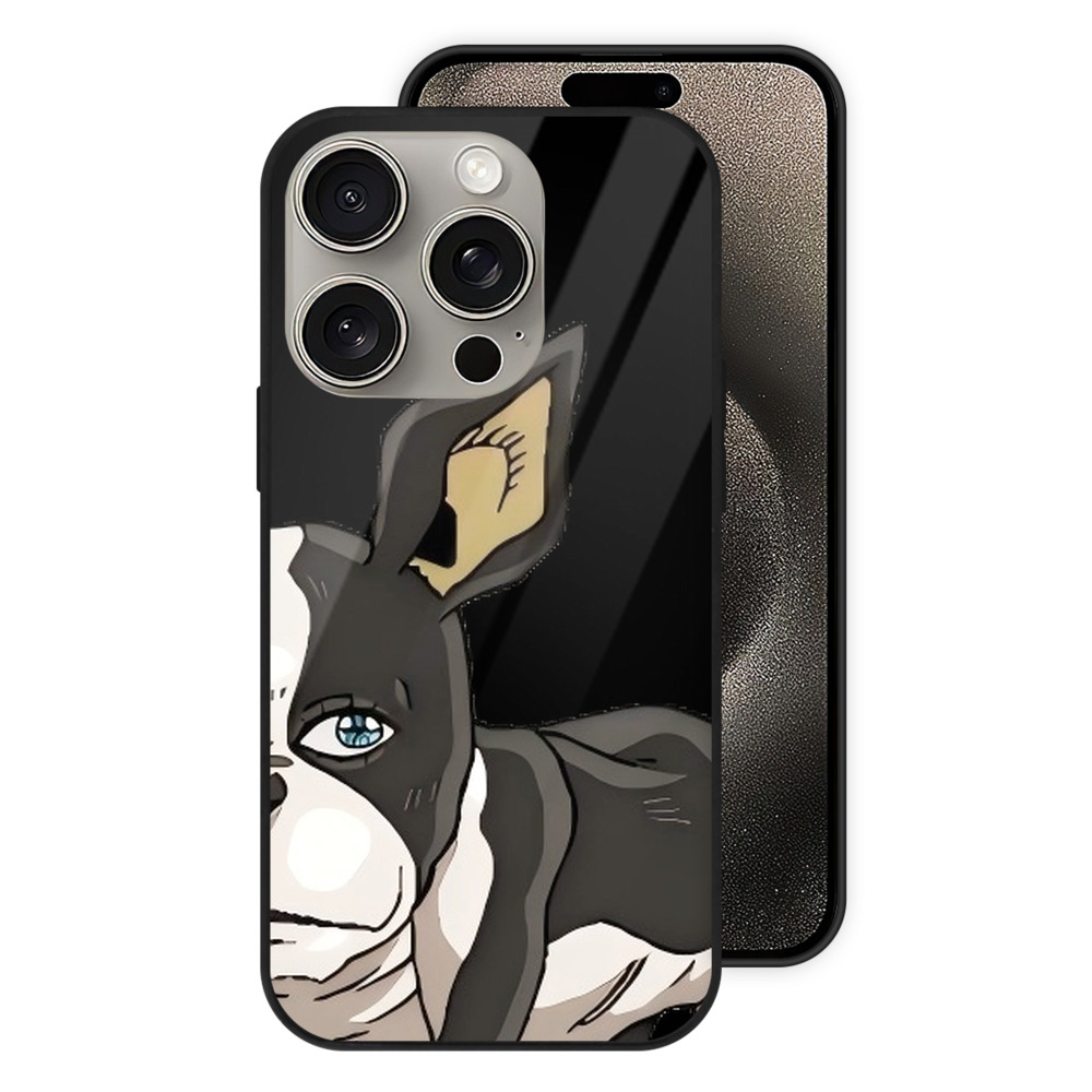 （画像用） ジョジョの奇妙な冒険 イギー JoJo's Bizarre Adventure Iggy 【iPhone15Pro対応】スマホケース 耐衝撃＆黄変防止 背面ガラス