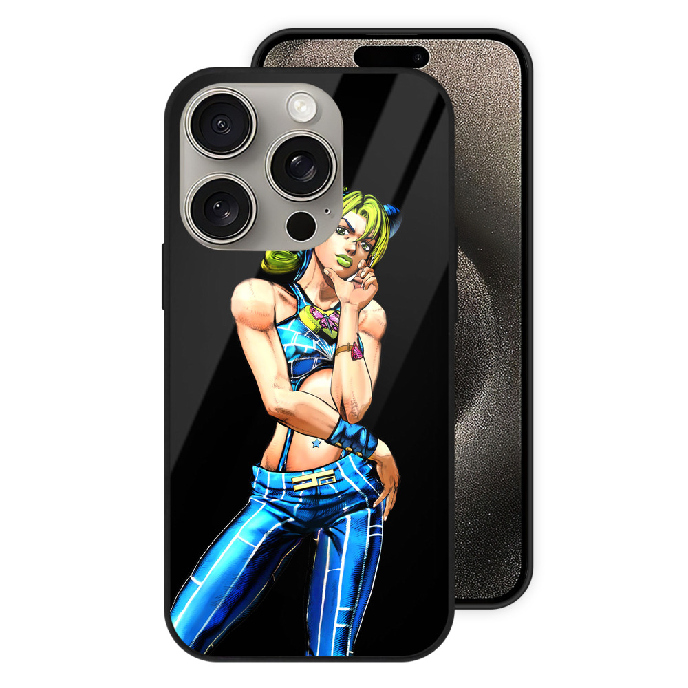 （画像用） "ジョジョの奇妙な冒険 くうじょう ジョリーン JoJo's Bizarre Adventure Jolyne Cujoh " 【iPhone15Pro対応】スマホケース 耐衝撃＆黄変防止 背面ガラス