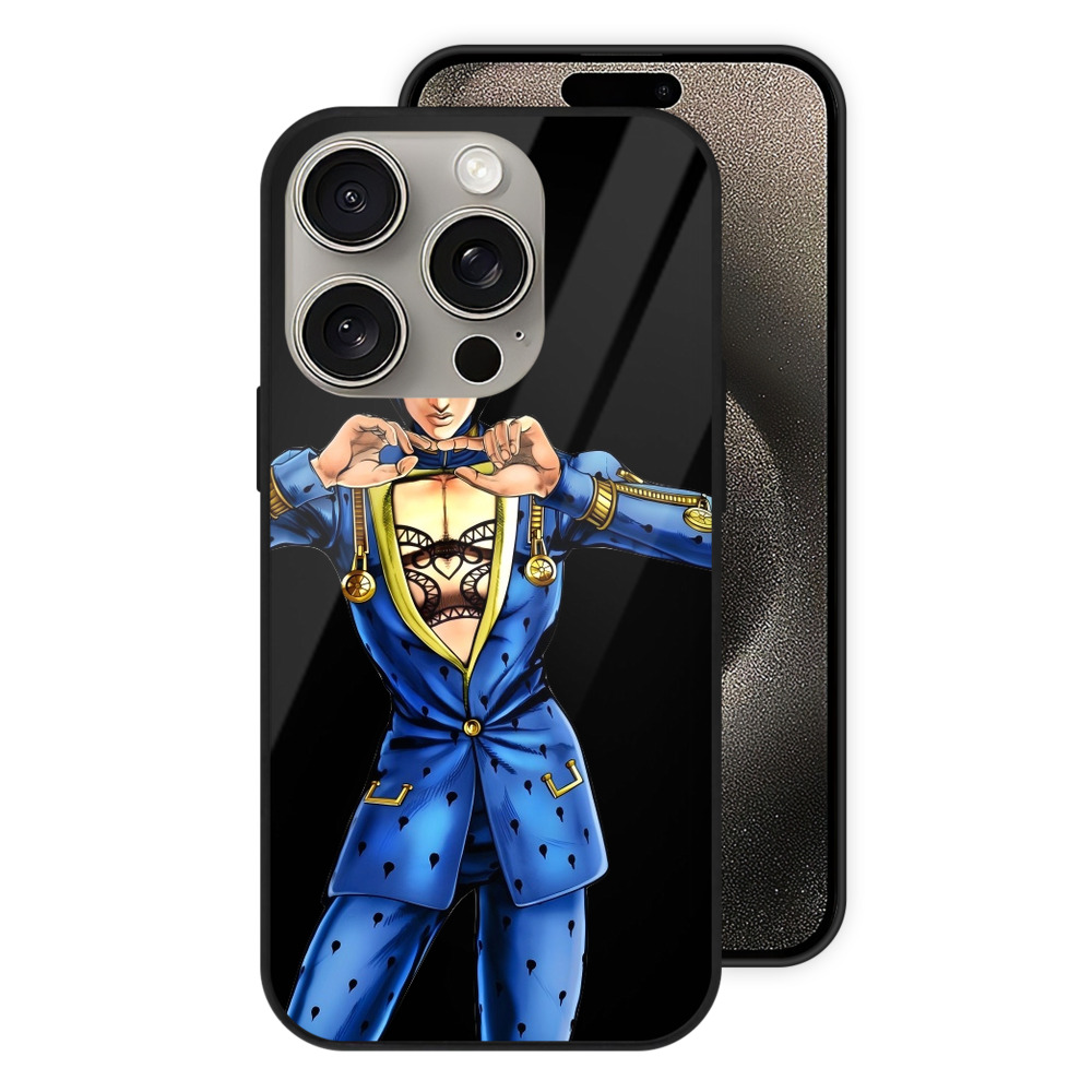 （画像用） ジョジョの奇妙な冒険 ブローノ?ブチャラティ JoJo's Bizarre Adventure Bruno Bucciarati 【iPhone15Pro対応】スマホケース 耐衝撃＆黄変防止 背面ガラス